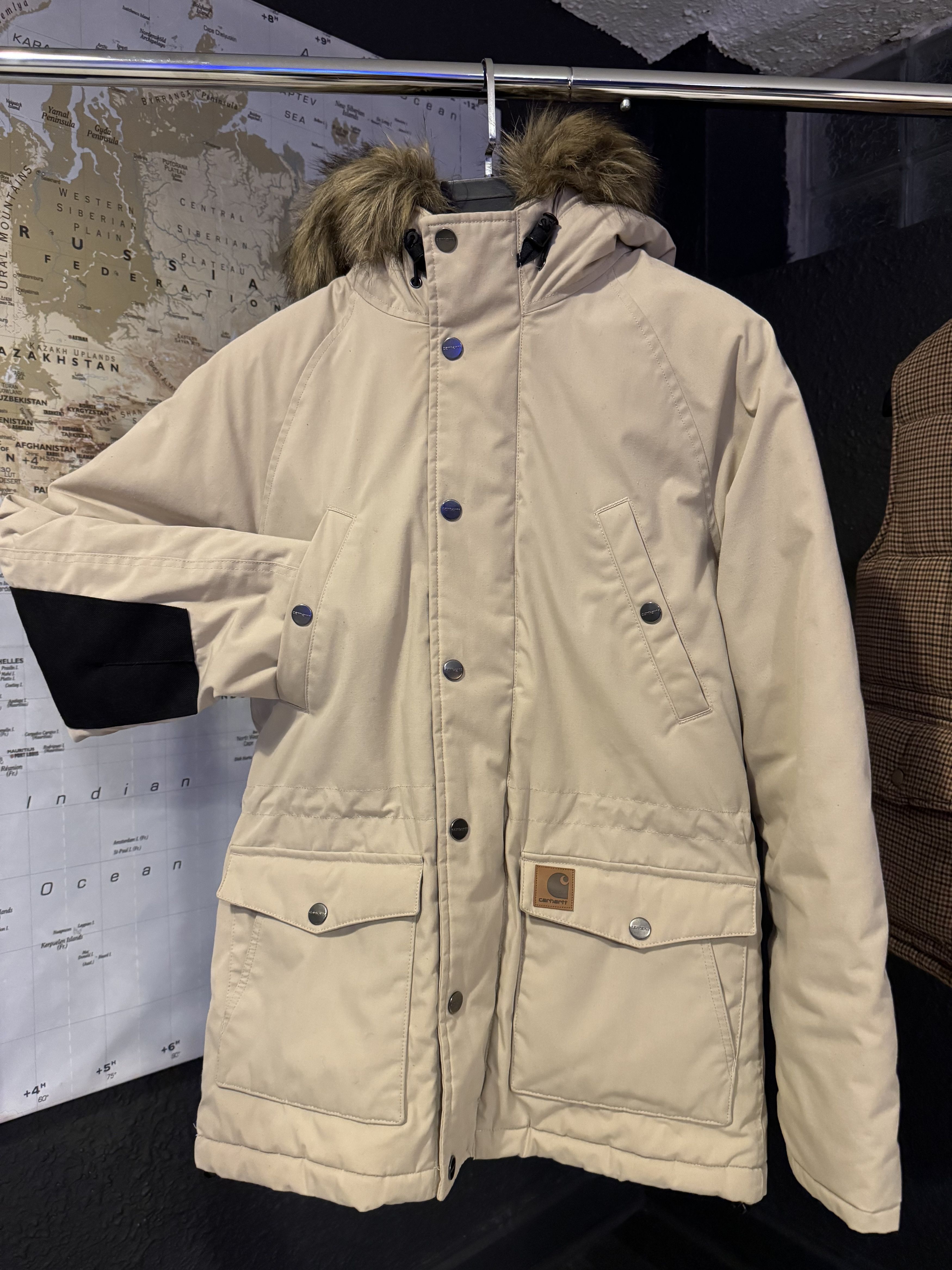 image of Carhartt Wip Anchorage Parka Fur Winter Parka (Vintage) in Cream, Men's (Size Small)