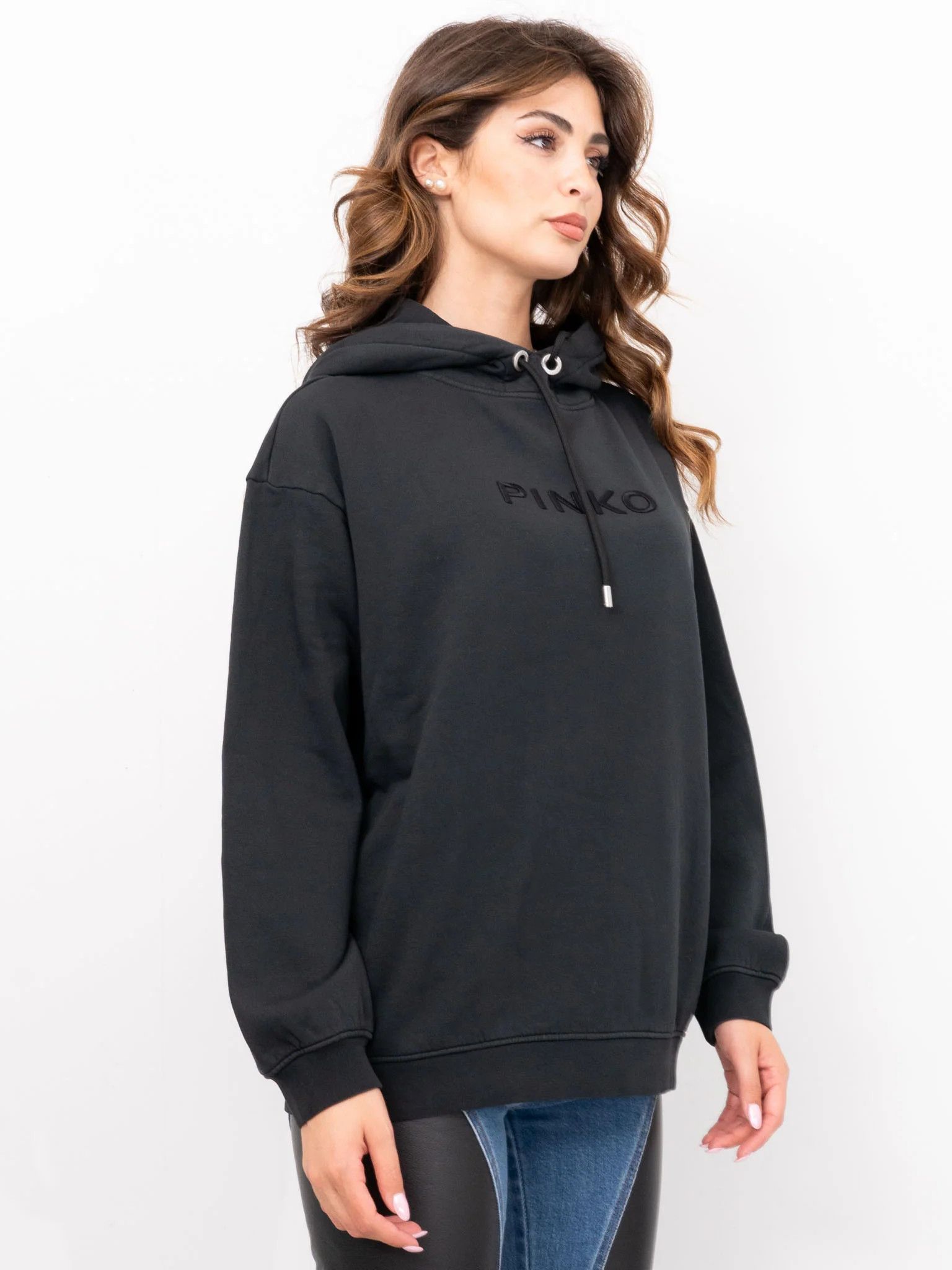 Pinko o1s22i1n0824 Oversized Hooded Sweatshirt in Black Size S / US 4 / IT 40 - 3 Thumbnail