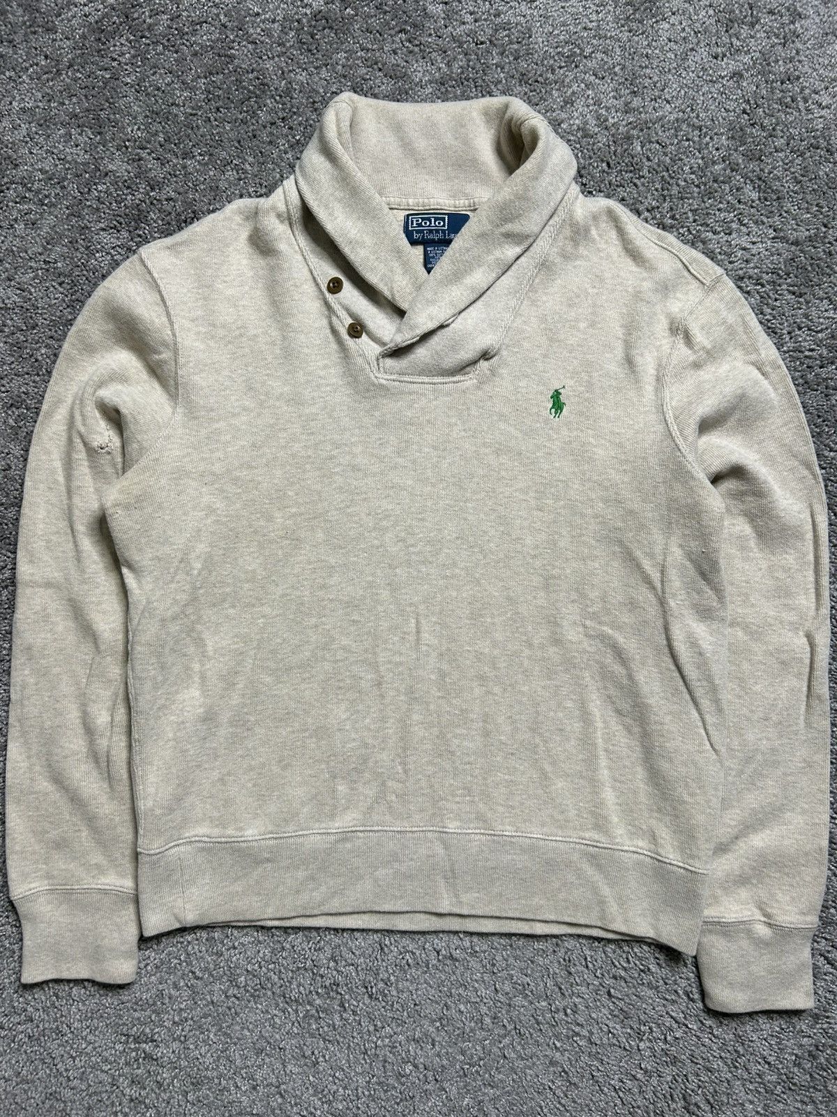 Polo Ralph Lauren Vintage 80s Polo Ralph Lauren Shawl Collar Sweater Distress Size US M / EU 48-50 / 2 - 1 Thumbnail