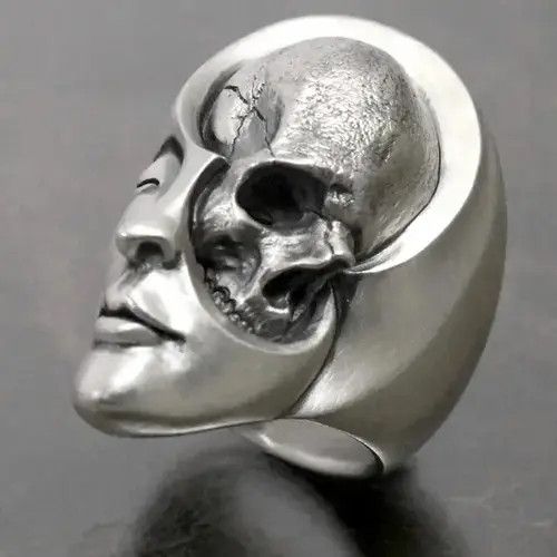 Jewelry × Ring Of Fire Unique Design Human Duality Hide Yin and Yang Skull Rings Size ONE SIZE - 2 Thumbnail