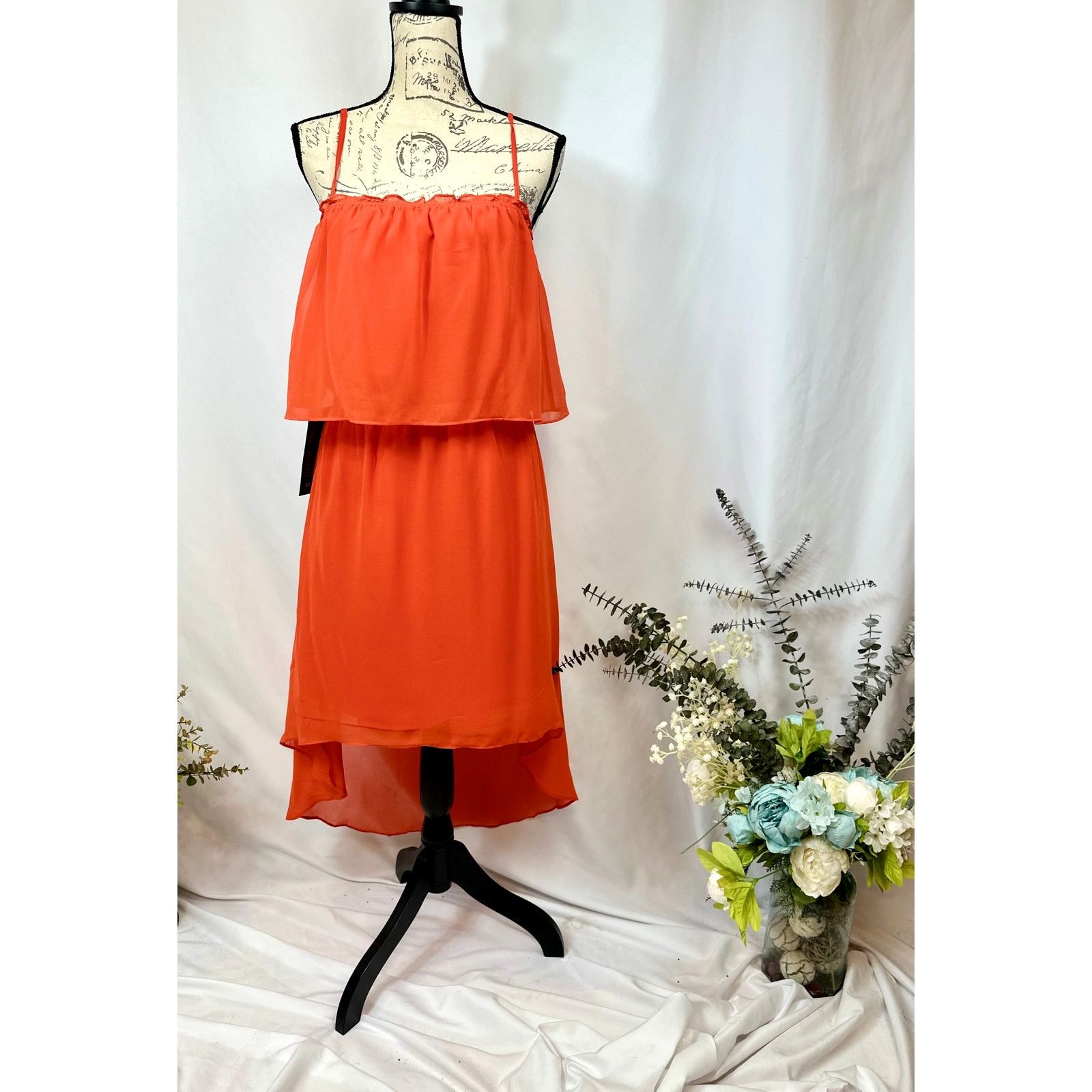 Bebe Bebe Square Neck High Low Chiffon Sleeveless Dress Orange L Size L / US 10 / IT 46 - 9 Thumbnail