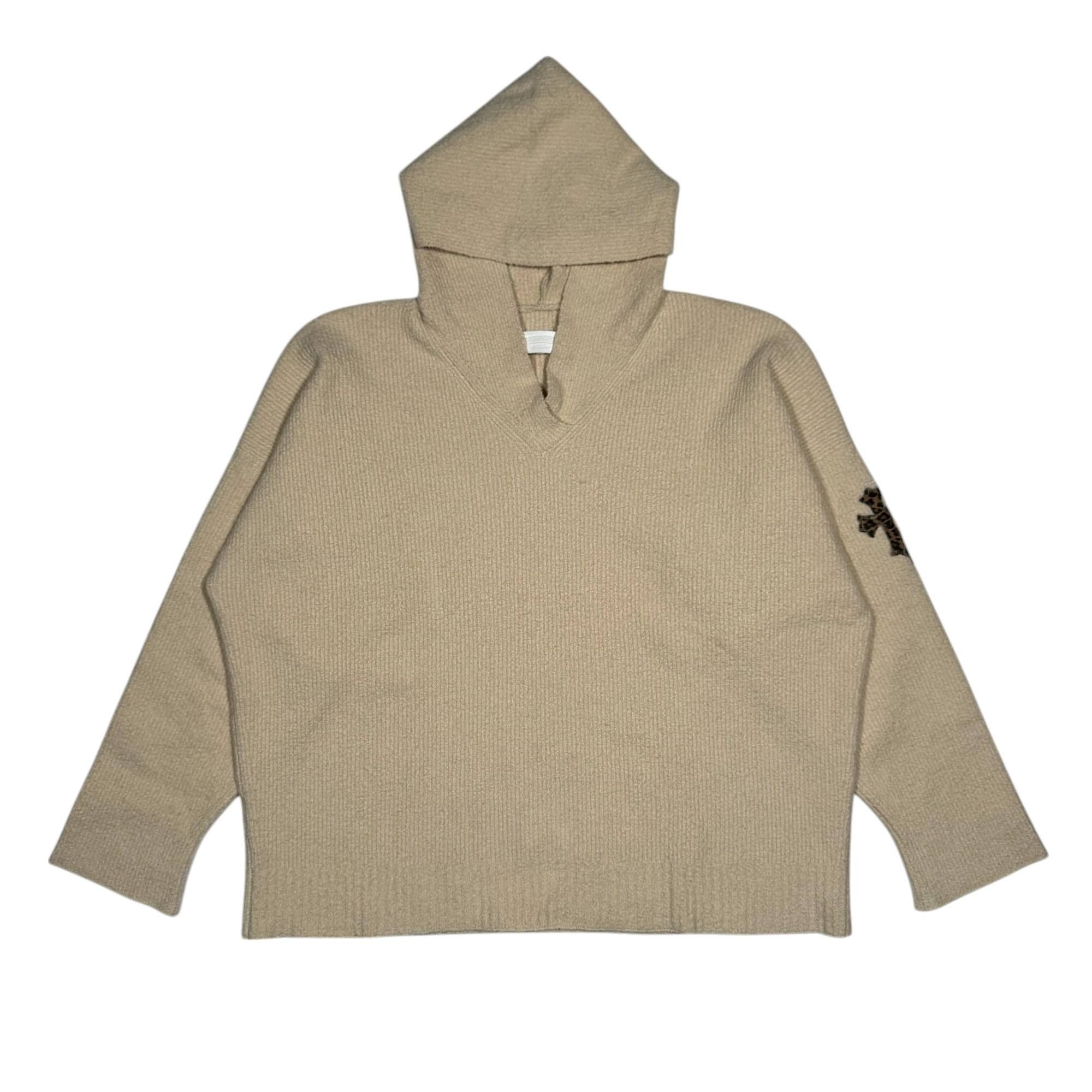 KNIT CHEETAH PATCH HOODIE CREAM RIBBED PIMA COTTON SWEATER