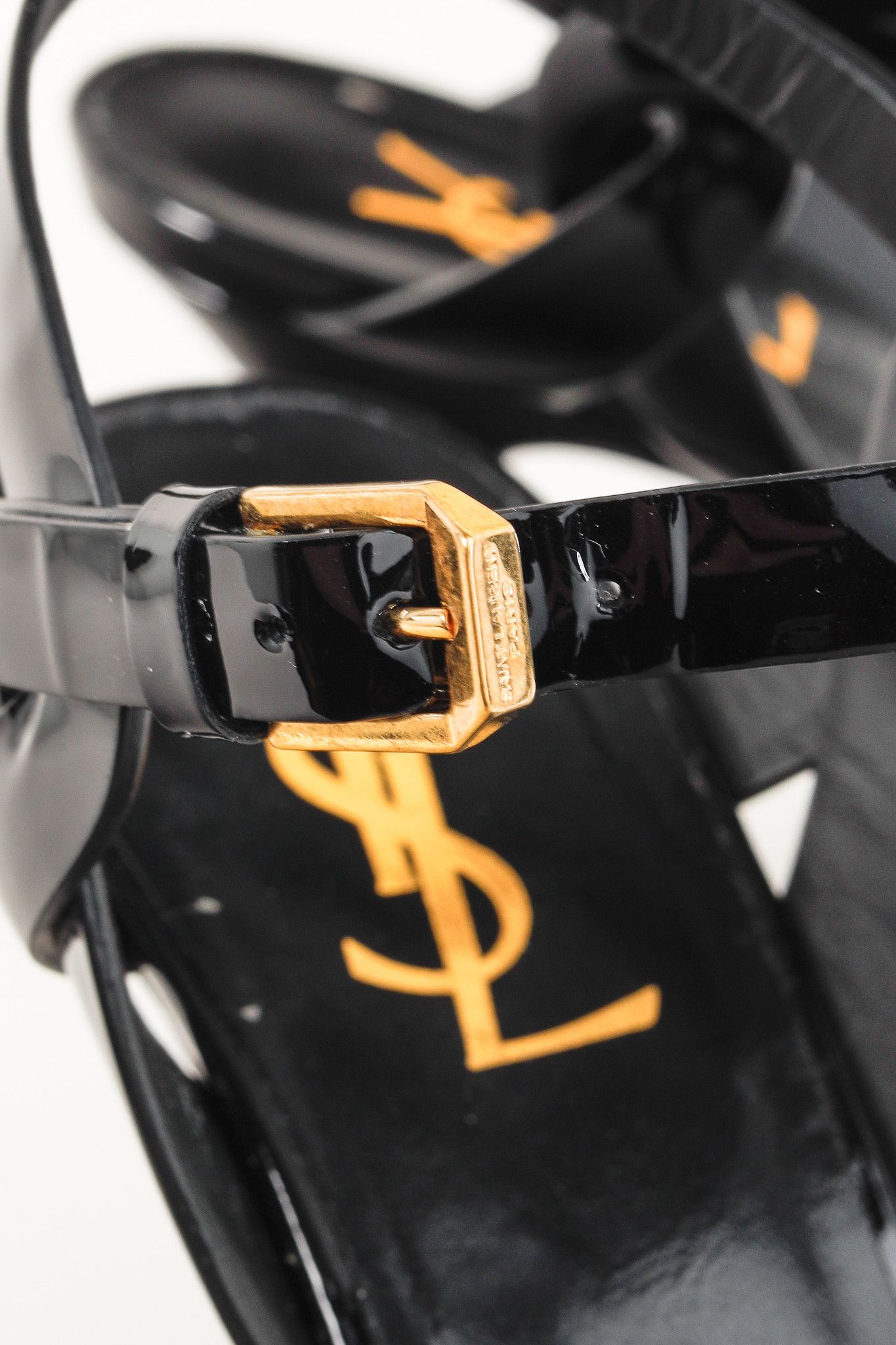Yves Saint Laurent Saint Laurent Tribute Open Toe Patent Leather Platform Size US 7.5 / IT 37.5 - 7 Thumbnail