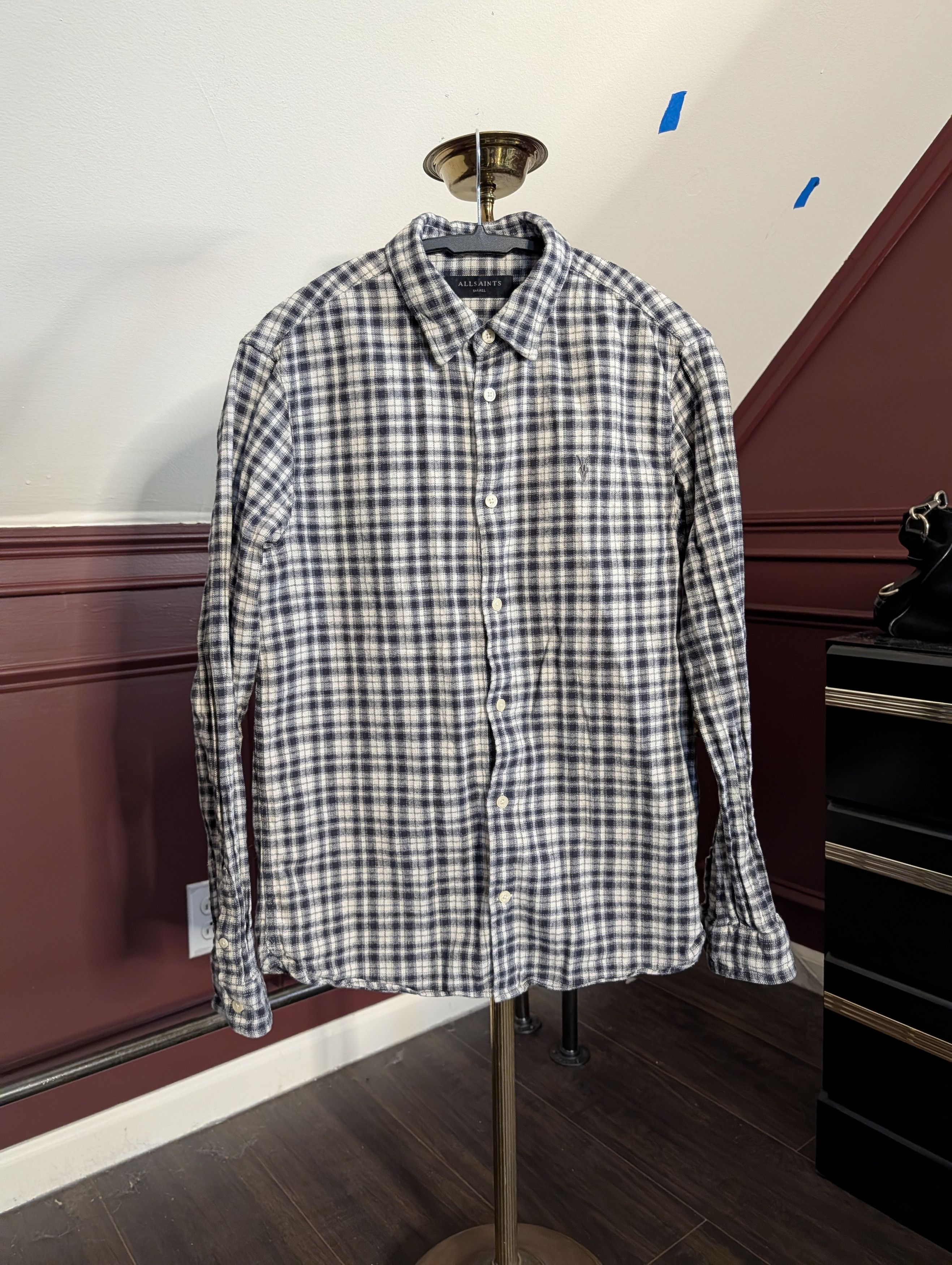 Allsaints Black/white plaid flannel button-down logo shirt Small Size US S / EU 44-46 / 1 - 1 Thumbnail