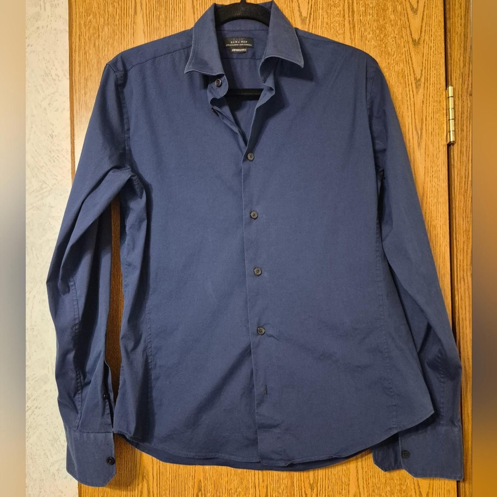 Zara Zara Man Basic Deep Blue Superslim Fit Shirt Large Size US L / EU 52-54 / 3 - 1 Thumbnail