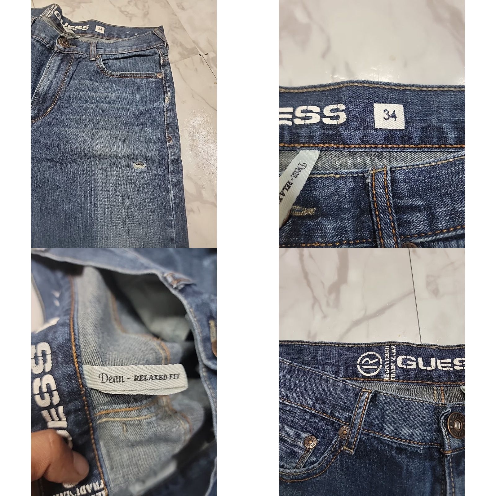 VINTAGE Guess Jeans Dean Relaxed Fit Denim Jeans Men's 34x32 Blue Regular Adult Jeans 90s Cowboy Logo Mens