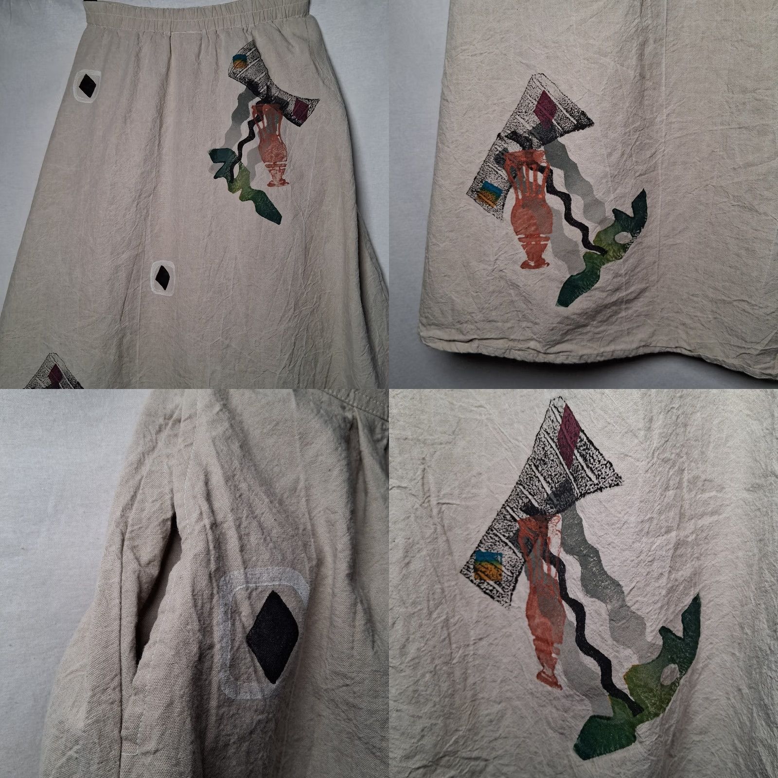 Vintage Play Alegre Skirt S Natural Hand Painted Wearable Art To Wear Lagenlook Artsy Size 28" / US 6 / IT 42 - 9 Thumbnail