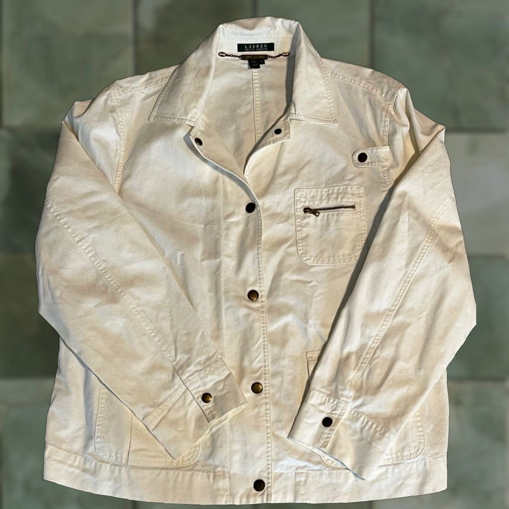 Ralph Lauren Lauren Ralph Lauren White Military Jacket Women's 2XL Cotton Solid Button Accents Size XXL / US 16-18 / IT 52-54 - 1 Thumbnail