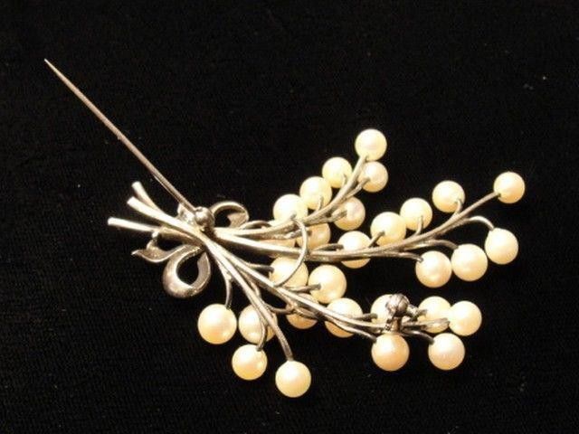 Designer Sterling Silver Cultured Pearl Bow Bush Pin Size ONE SIZE - 4 Thumbnail