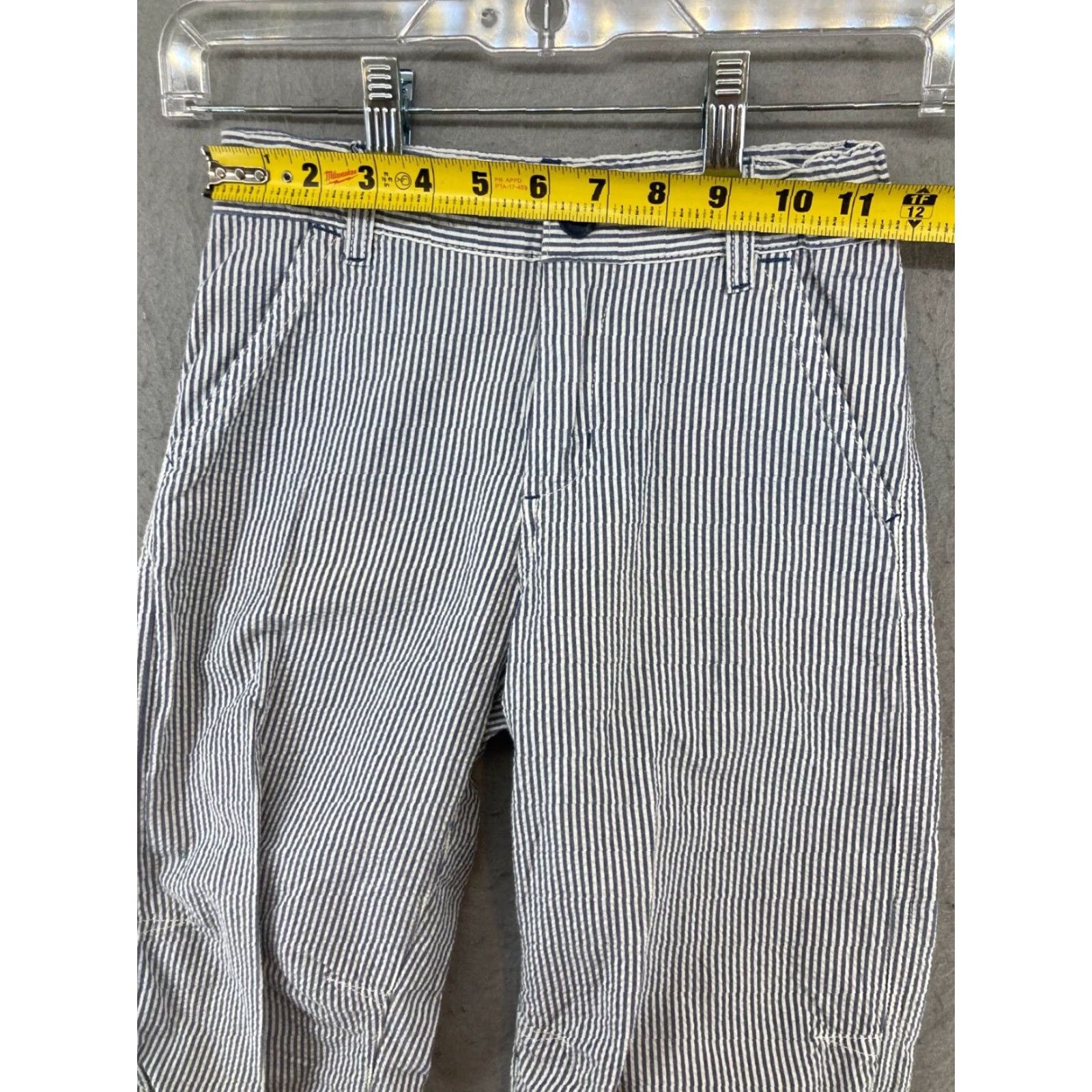 Vintage OshKosh B'gosh Women's Pants 7 Blue Striped Seersucker Convertible Ankle Wide-Leg Casual Size 28" / US 6 / IT 42 - 2 Thumbnail