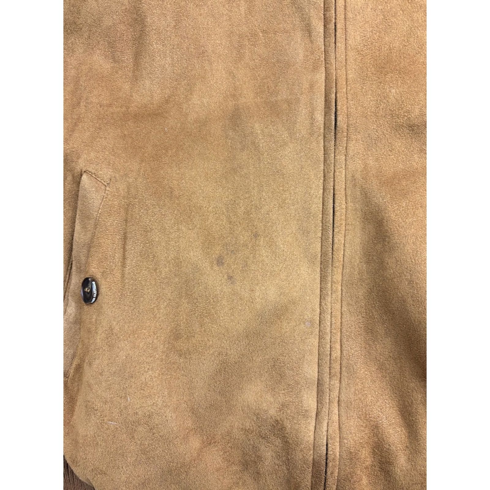 Vintage PHIX Jacket Mens Large Brown Faux Suede Bomber Full Zip Lined Plaid Trim Ribbed Collar Pockets Size US L / EU 52-54 / 3 - 5 Thumbnail
