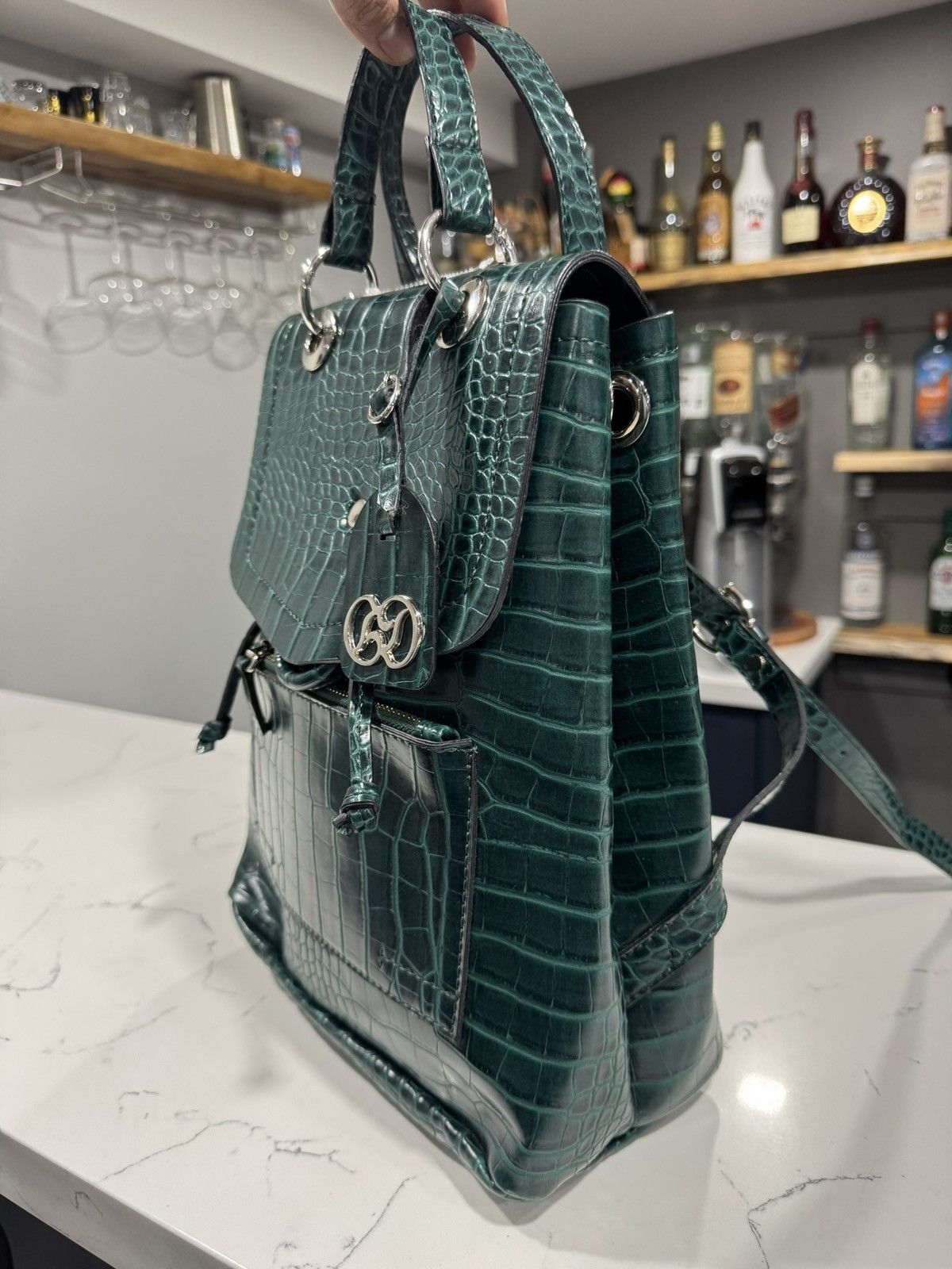 Bottega Veneta Daniellee Green Alligator Embossed Leather Women's Backpack Size ONE SIZE - 4 Thumbnail