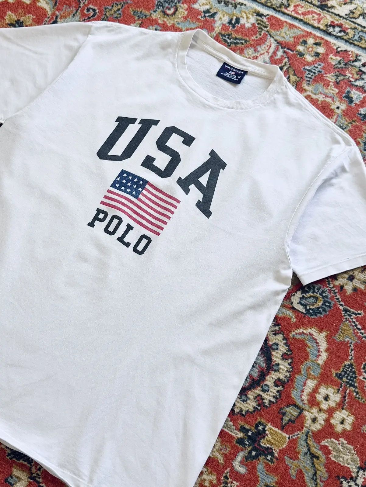 Polo Ralph Lauren × Vintage 90s Vintage Polo Sport Ralph Lauren USA Flag Tee T-Shirt Size US L / EU 52-54 / 3 - 6 Thumbnail