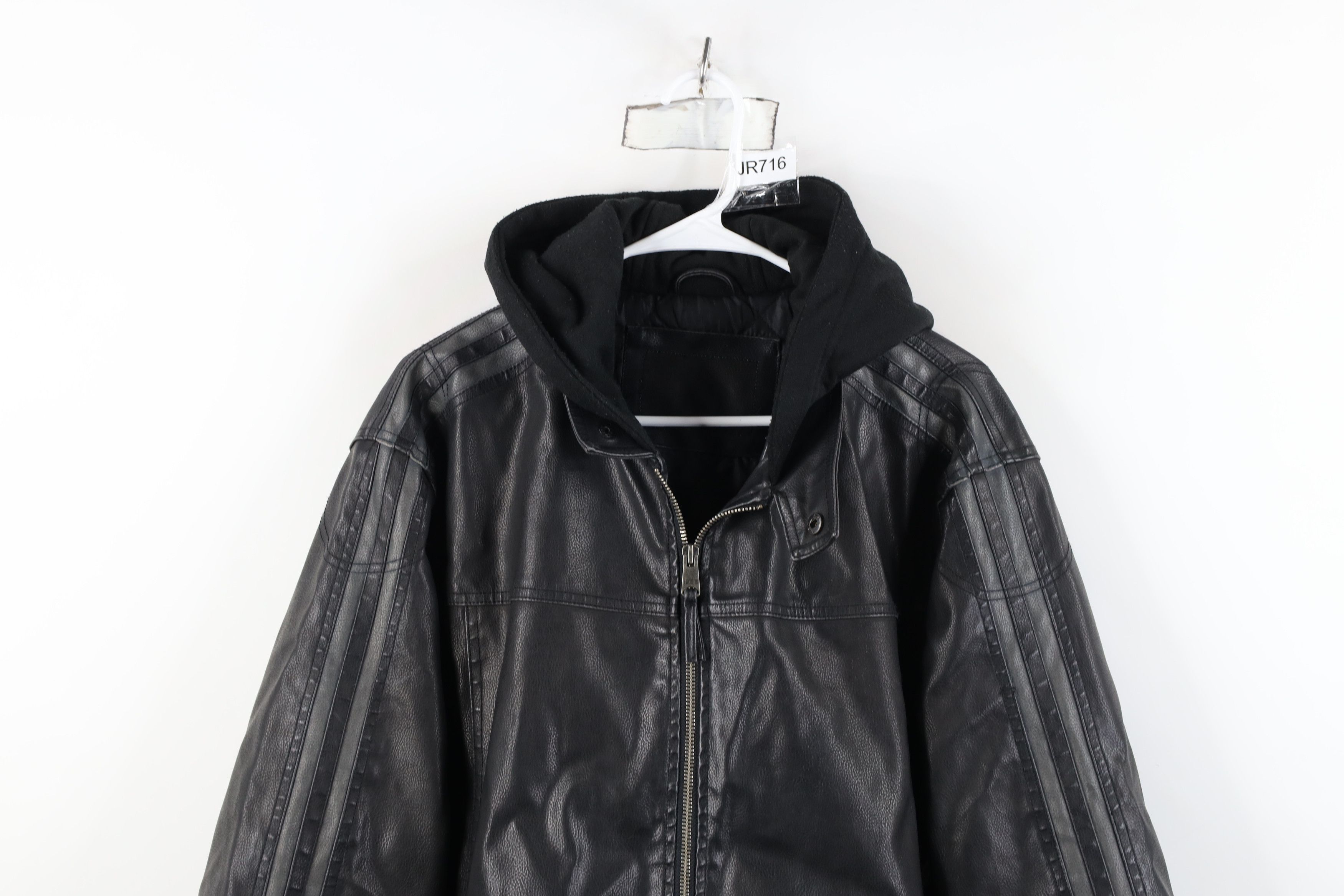 Vintage Vintage 90s Y2K Streetwear Hooded Leather Jacket Black Size US XL / EU 56 / 4 - 2 Thumbnail
