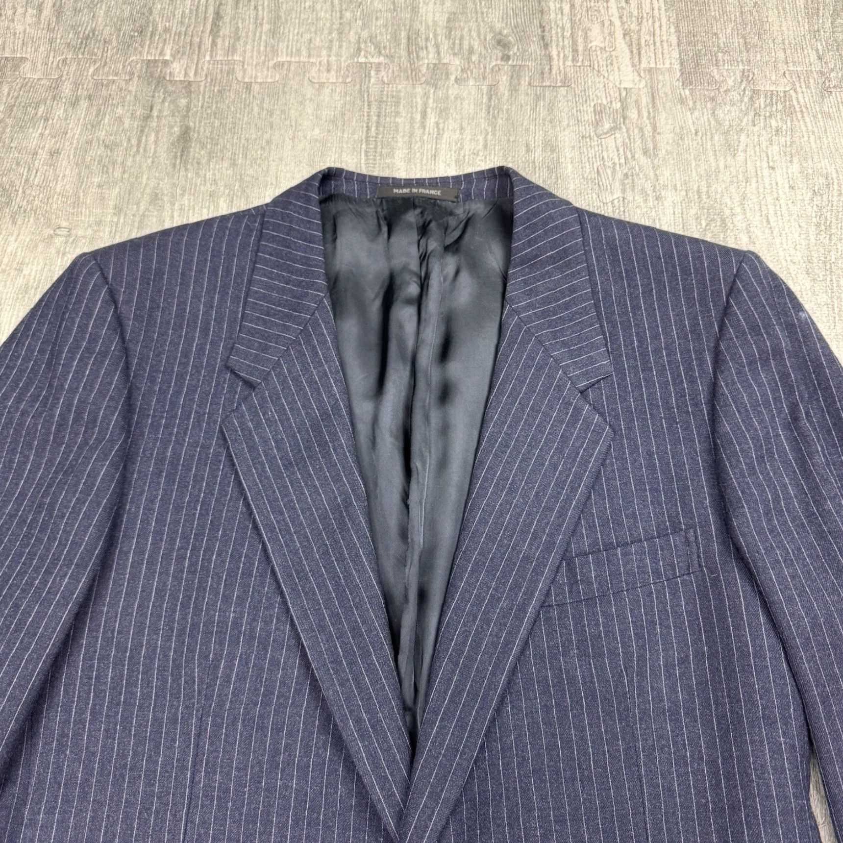 Yves Saint Laurent VINTAGE Yves Saint Laurent Blazer Wool Navy Blue Pinstripe 42 L Men Regular Wool Blazer Notch Lapel 2-Button Single-Breasted Double-Vented 90s Classic Size 42R - 3 Thumbnail