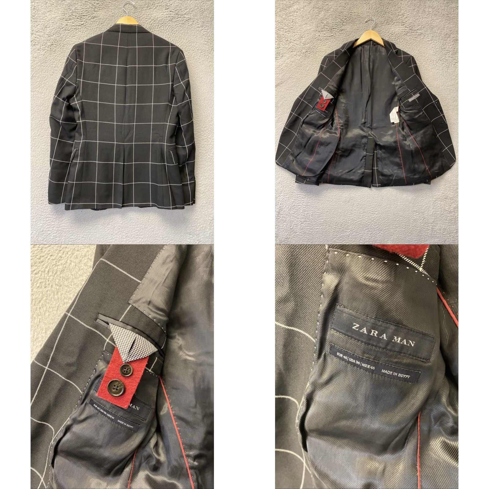 Zara ZARA Jacket Blazer Coat 36 Men Black Check Sports Coat Blazer Mens 36 Black Check Zara Size 36R - 8 Thumbnail