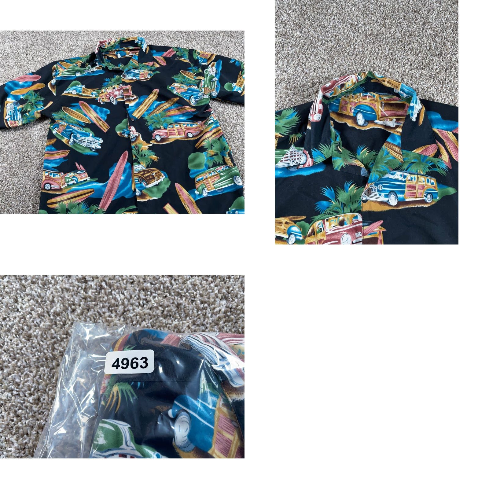 Vintage VTG Classic Car Hawaiian Shirt Adult Large Black Aloha Camp Collar Surf Retro Vintage Mens Shirt Hawaii Floral Short Sleeve Button-Up Size US L / EU 52-54 / 3 - 8 Thumbnail
