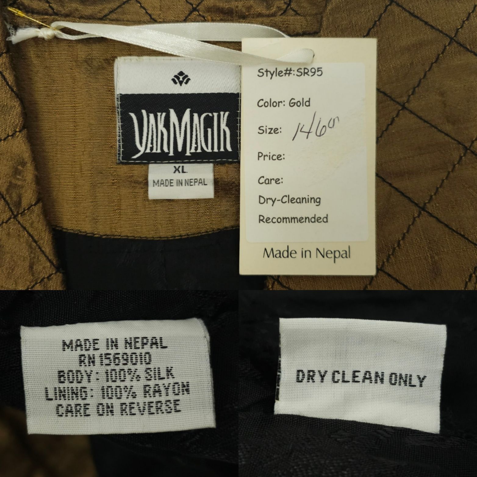 Other Yak Magik Silk Quilted Jacket XL Gold Bronze Lattice Toggle Size XL / US 12-14 / IT 48-50 - 8 Thumbnail