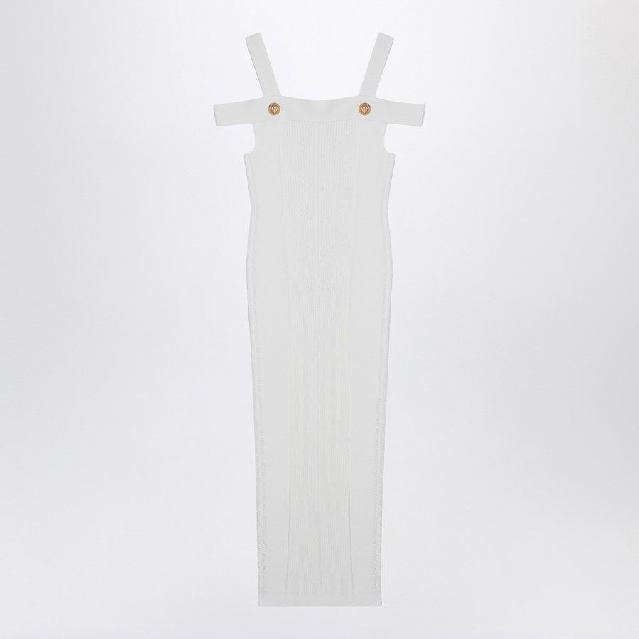 o1d2blof0824 Knit Dress with Double Straps in White