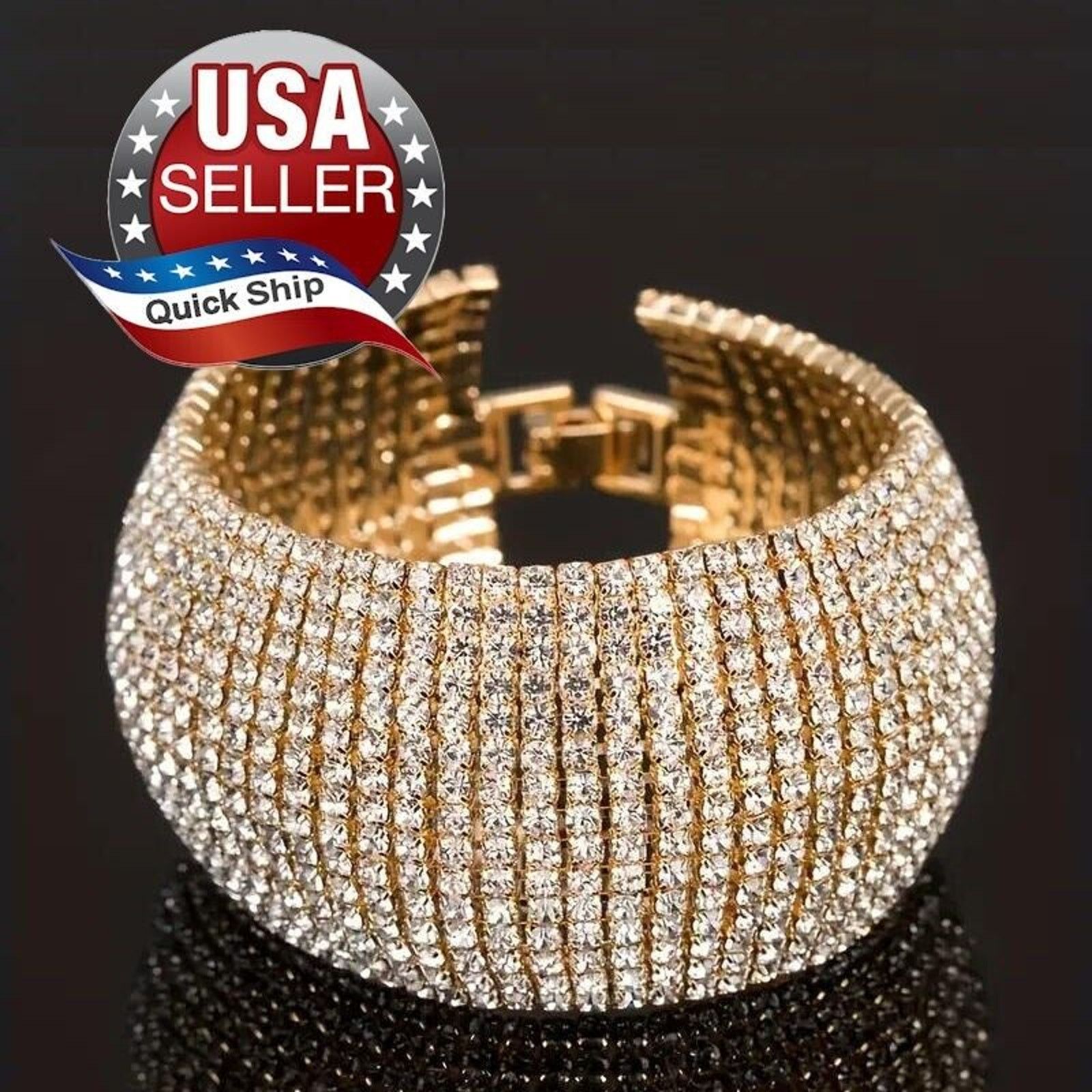 Other Stunning Rhinestone Bracelet • Gold Tone • 15 Row •Prong Set Size ONE SIZE - 1 Thumbnail