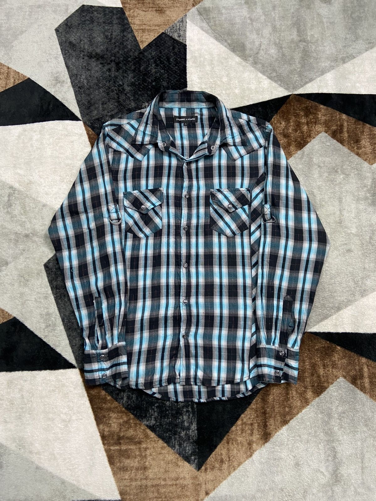 Japanese Brand 2000s D'Homme A Homme Shadowplaid Grunge Size US L / EU 52-54 / 3 - 1 Thumbnail
