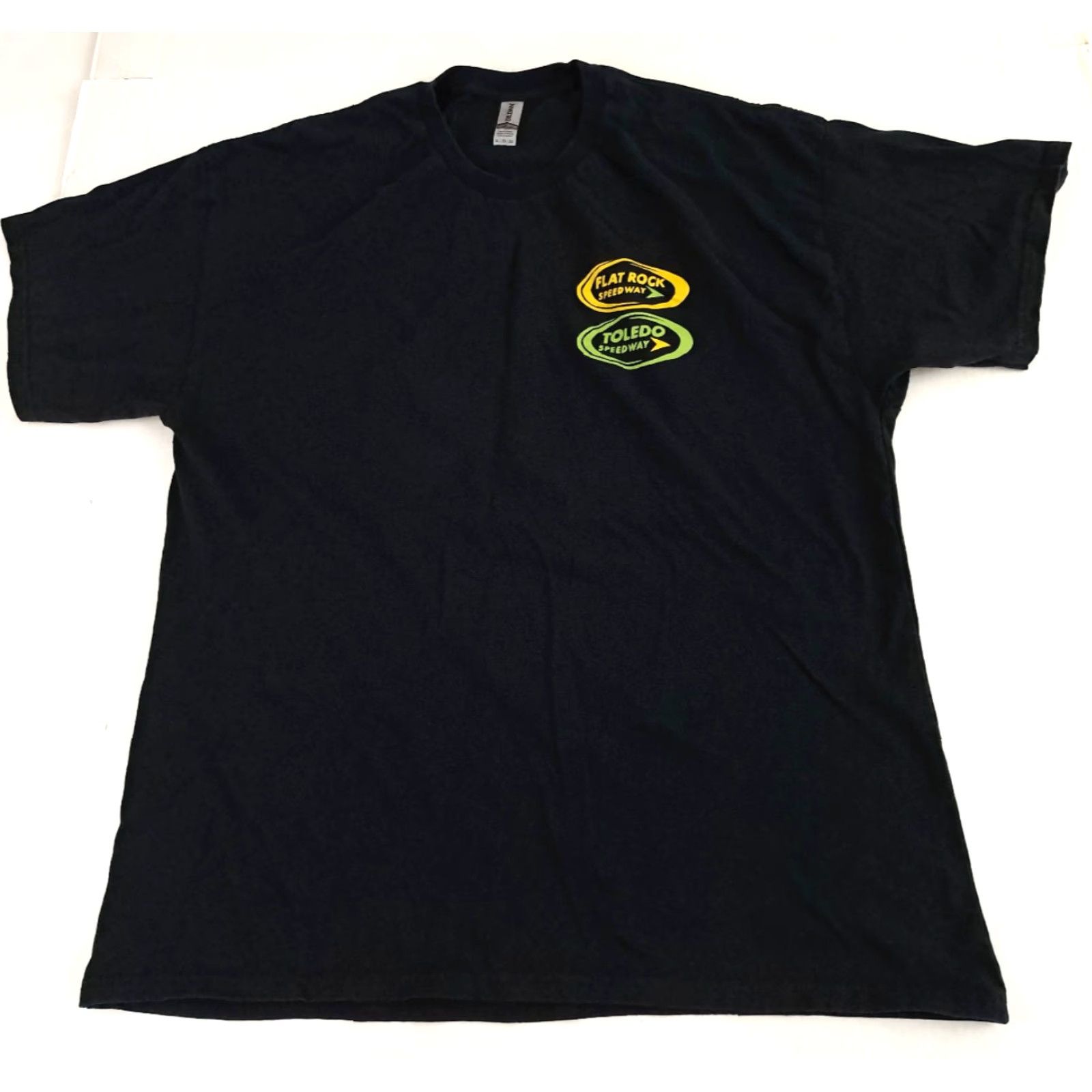 Gildan VINTAGE Gildan T-Shirt Black Cotton Short Sleeve Crew Neck 2XL Flat Rock & Toledo Speedways Fifure 8 School Bus Race Unisex Adults Summer Spring Size US XXL / EU 58 / 5 - 3 Thumbnail