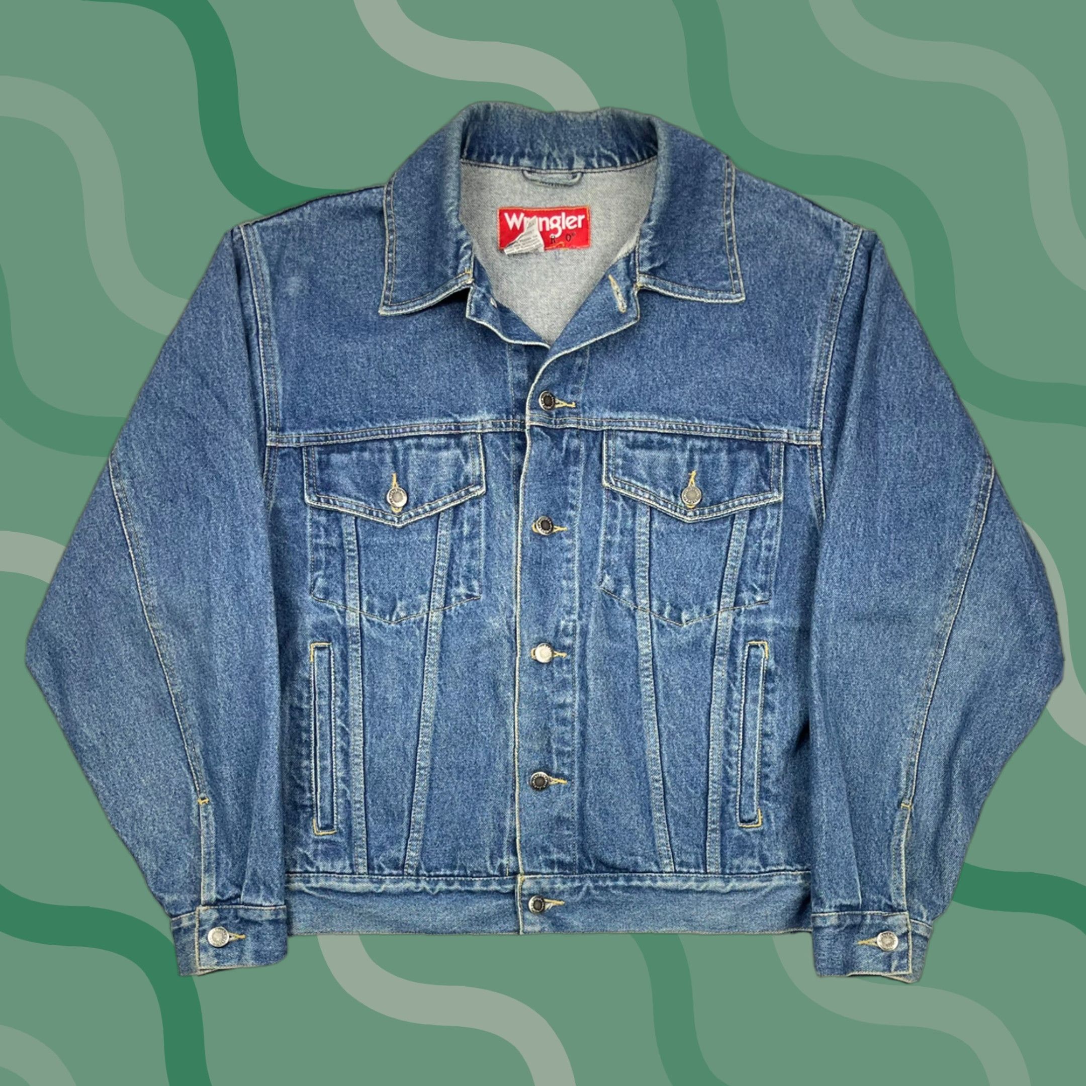 Wrangler VINTAGE Wrangler Hero Denim Trucker Jacket Mens Size L Blue 90s Western Cowboy Biker Coat Size US 33 - 1 Thumbnail