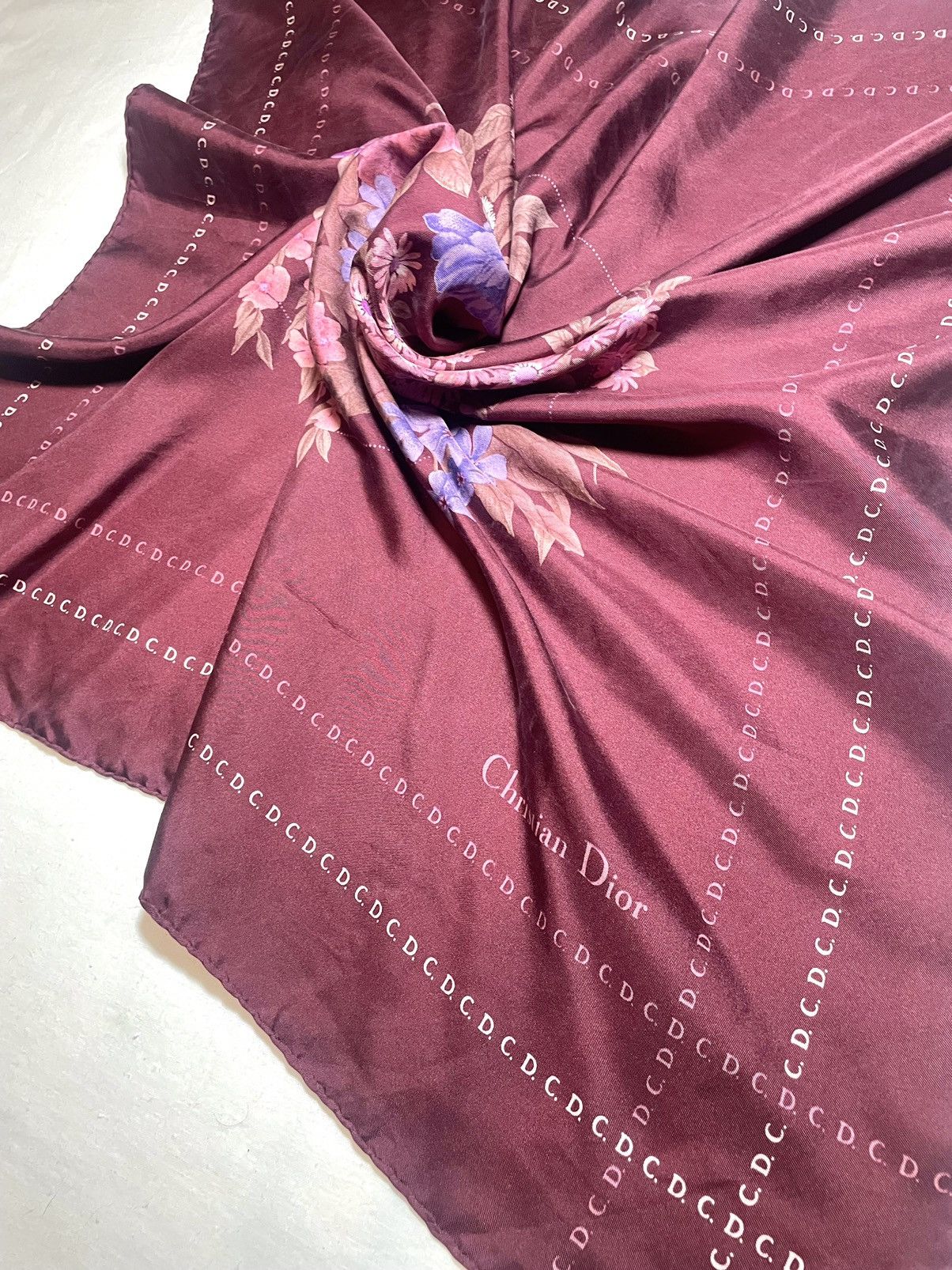 SikSilk × Vintage Christian Dior logo floral dark red scarf Size ONE SIZE - 3 Thumbnail