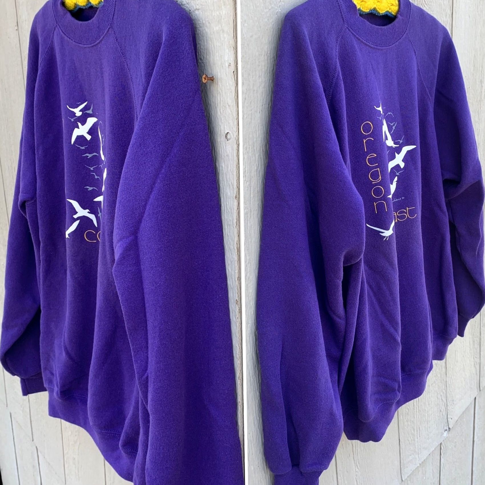 Hanes VINTAGE Hanes Oregon Coast Raglan Sweatshirt Seagull Graphics 80s 1980s Made In USA XL Men Pullover Crew Neck Purple Beach Bird Size US XL / EU 56 / 4 - 3 Thumbnail