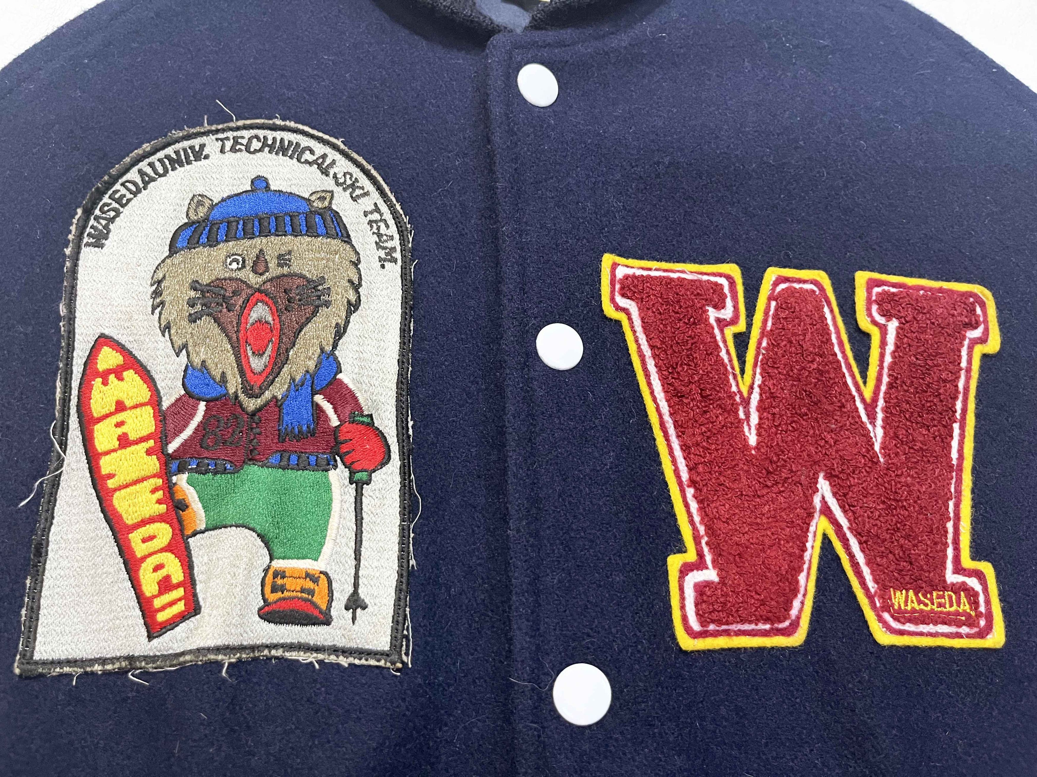 Vintage Vintage Waseda University Ski Team Letterman Leather Jacket Size US L / EU 52-54 / 3 - 3 Thumbnail