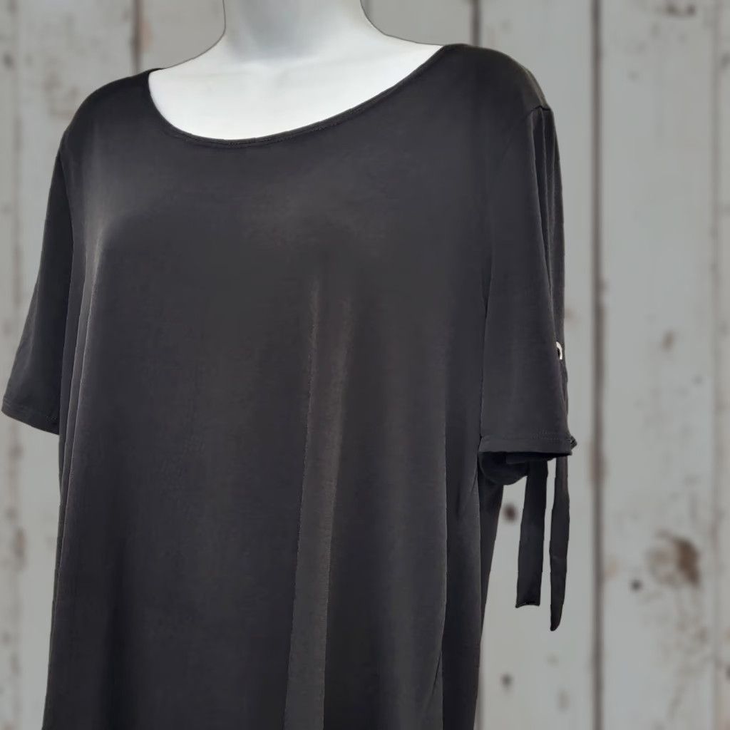 Vintage Espresso Shirt Blouse Women's Large Black Short Sleeves Round Neckline Polyester Tie Bow Size L / US 10 / IT 46 - 1 Thumbnail
