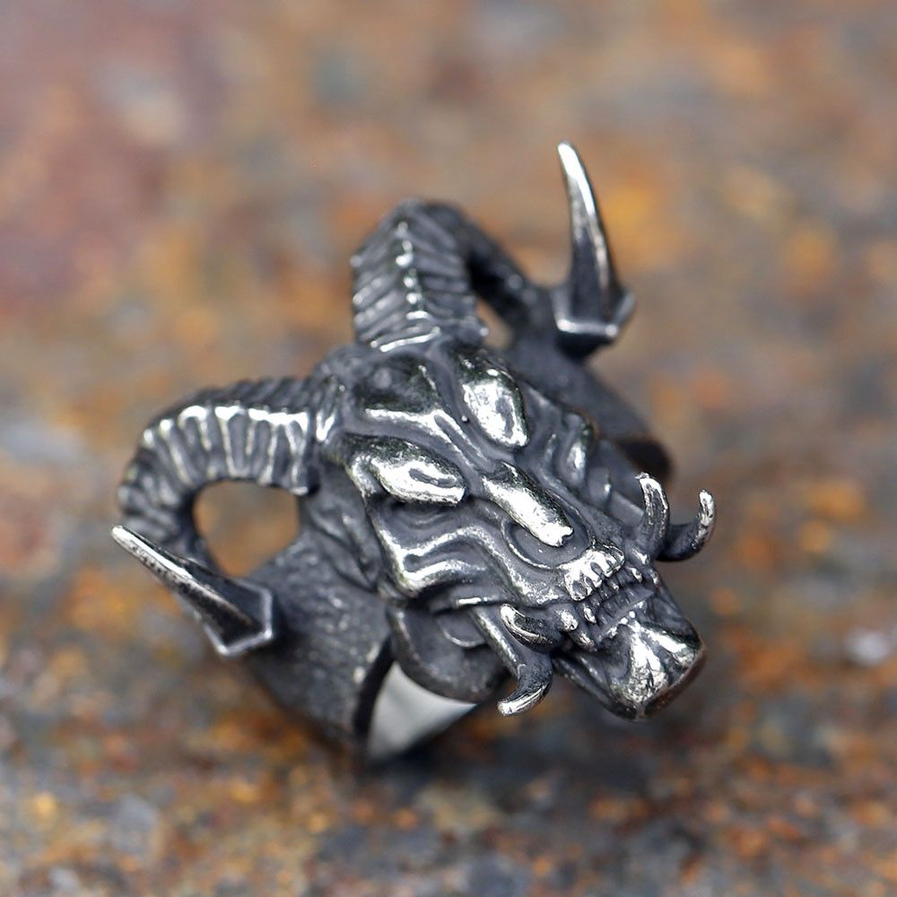 Jewelry × Vintage SIZE 10 Stainless Steel Gothic Devil Demon Skull Ring Size ONE SIZE - 8 Thumbnail
