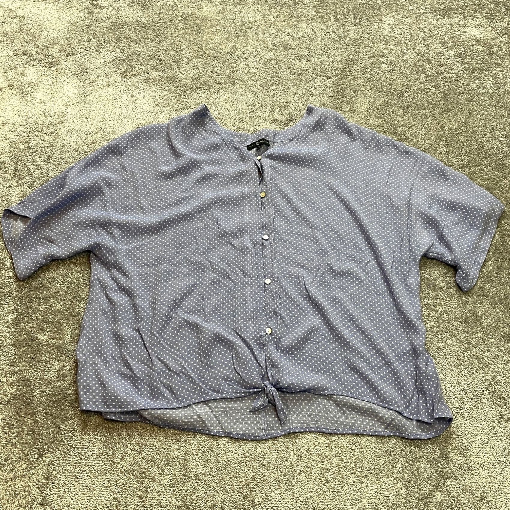 FRED Fred David Womens Button Up Shirt 3X Light Blue Polka Dot Short Sleeve Size XXL / US 16-18 / IT 52-54 - 2 Thumbnail