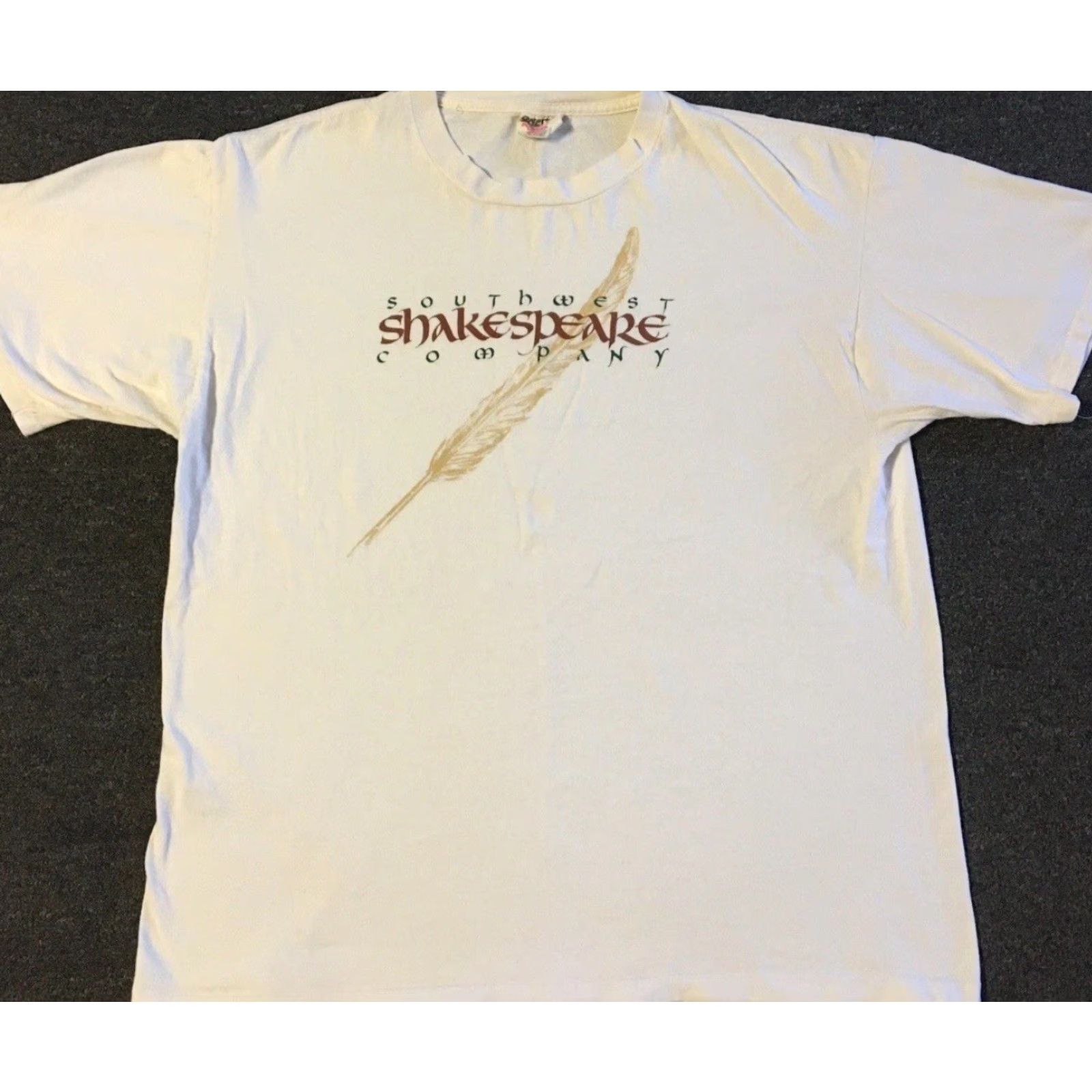 Julius VINTAGE 90s William Shakespeare Shirt XL Beige Striped Crew Neck Short Sleeve Single Stitch Mens T-Shirt Size US XL / EU 56 / 4 - 2 Thumbnail