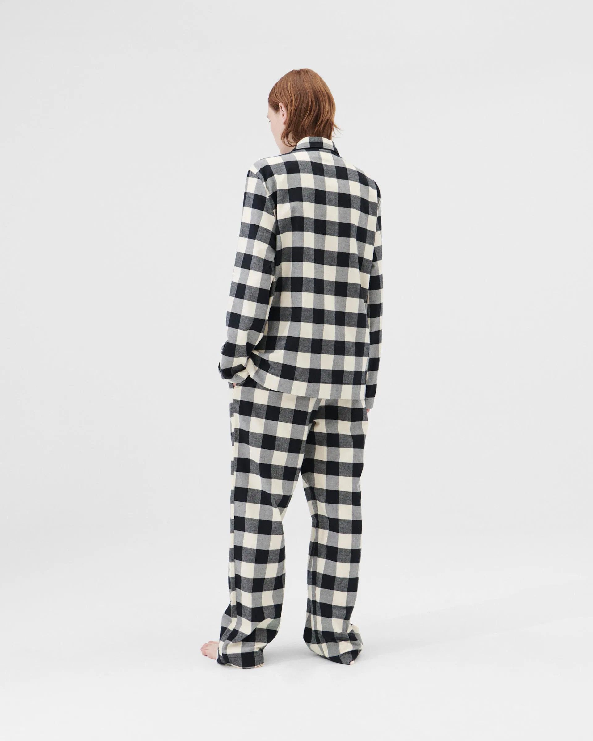 Tekla o1mle0525 Unisex Flannel Pyjamas Pants in Black Gingham Size 26" / US 2 / IT 38 - 4 Thumbnail