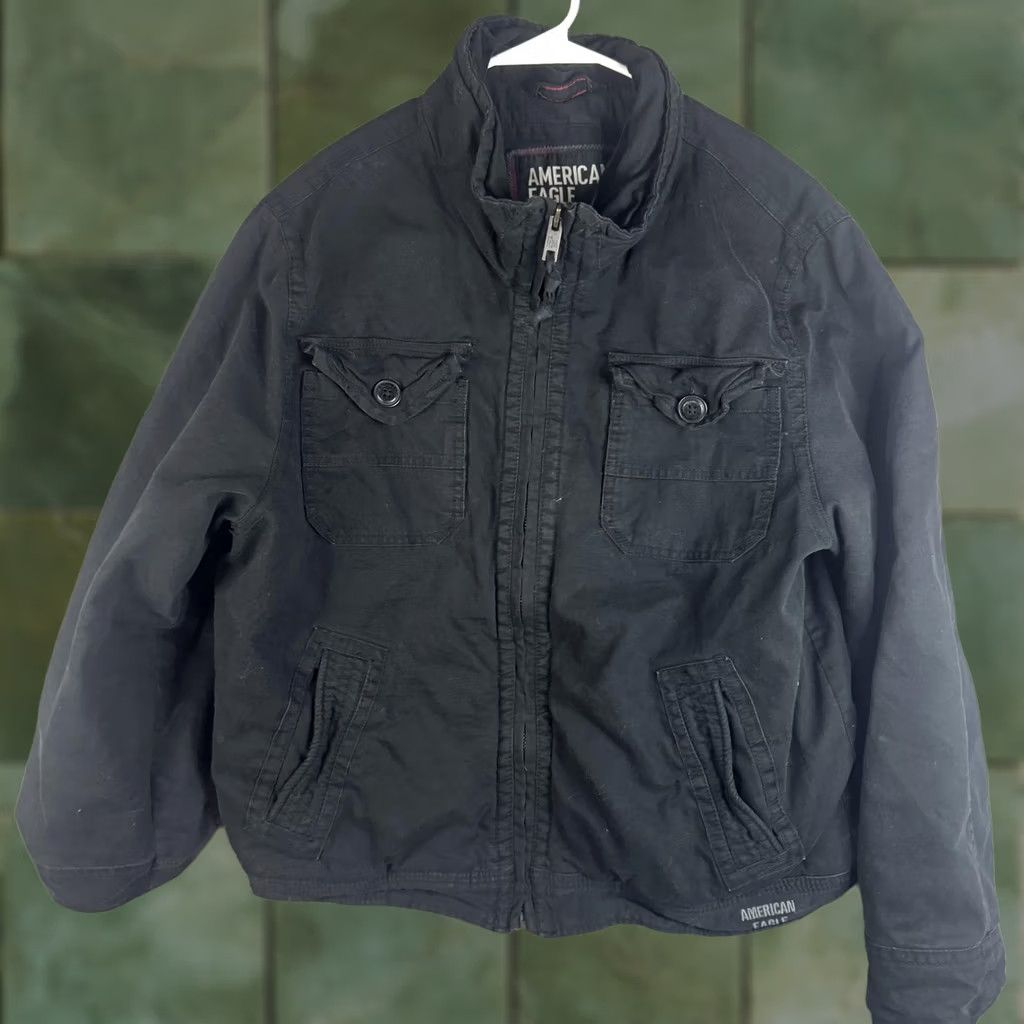American Eagle Outfitters American Eagle Outfitters Jacket Mens 2XL Black Canvas Military Full Zip Lined Size US XXL / EU 58 / 5 - 1 Thumbnail