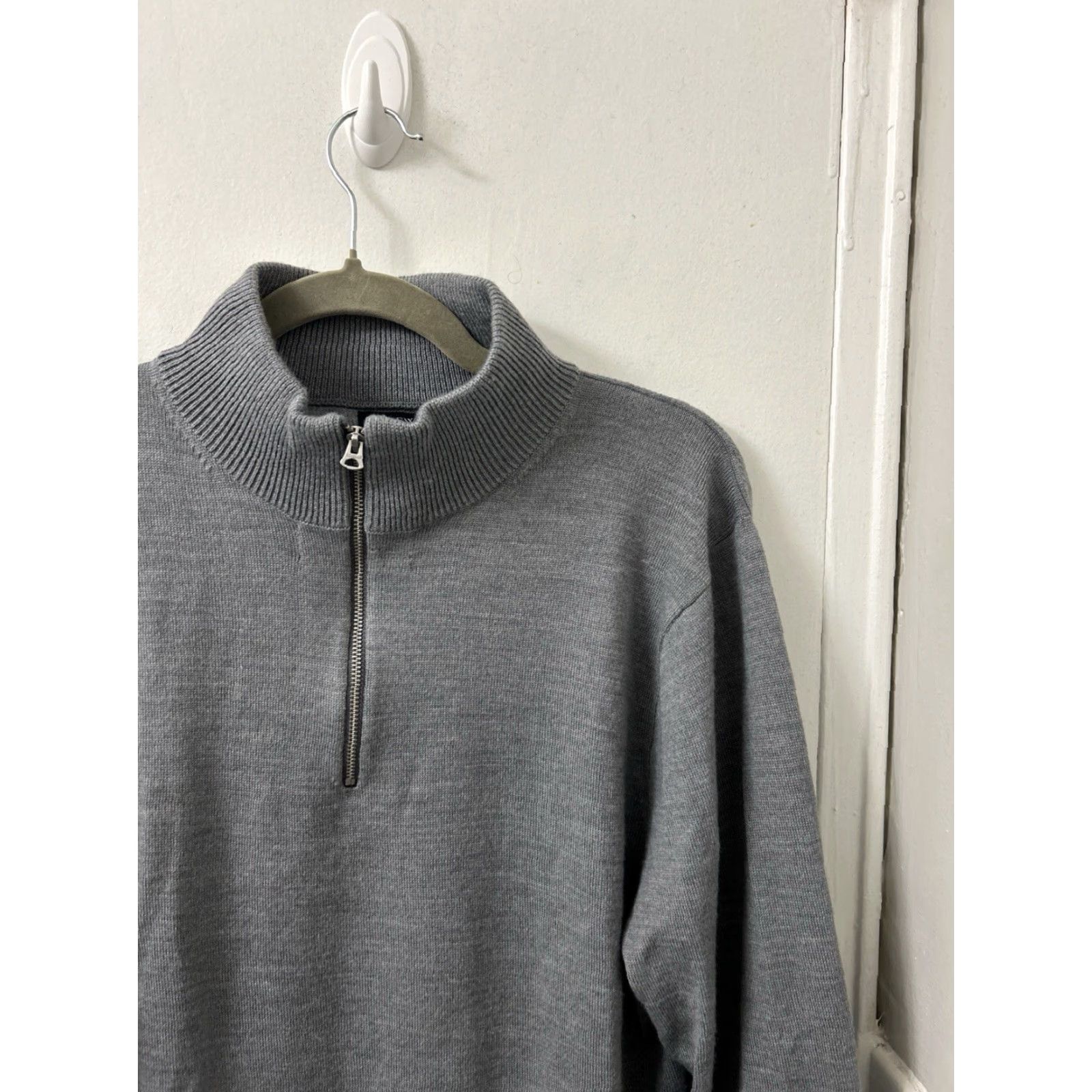 Vintage J Crew Sweater Mens Large Gray Merino Wool Blend 1/4 Zip Pullover Long Sleeve Size US L / EU 52-54 / 3 - 4 Thumbnail