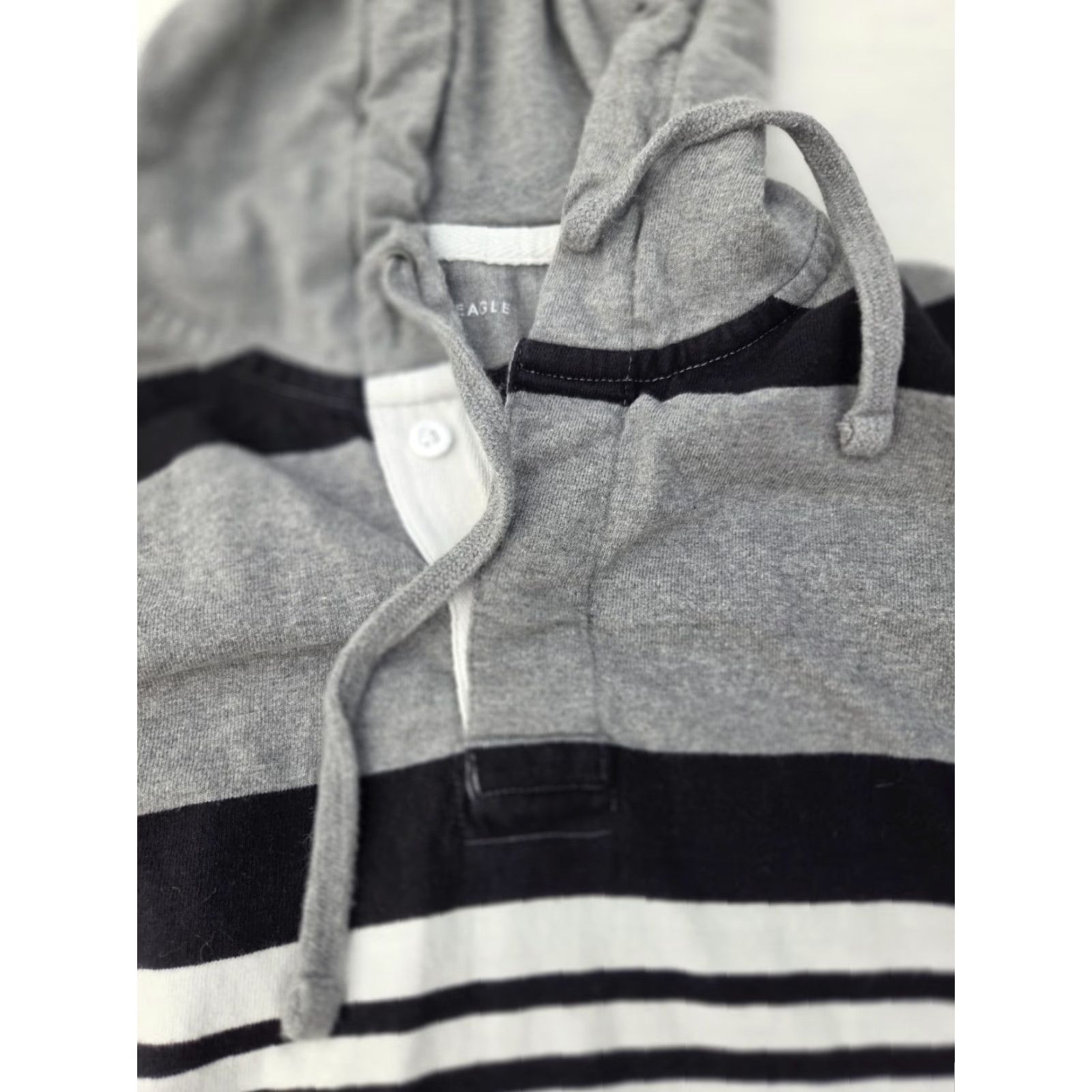 American Eagle Outfitters American Eagle Hoodie Men S Gray Black White Striped 1/4 Button Multicolor Cotton Pullover Long Sleeve Regular Size Size US S / EU 44-46 / 1 - 3 Thumbnail