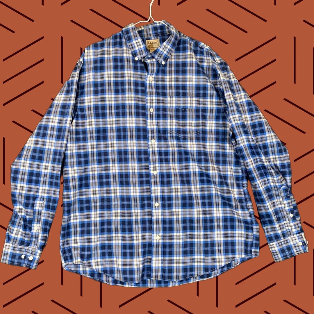 Vintage LL Bean Shirt Mens Large Blue Plaid Button Down Traditional Fit Outdoor Long Size US L / EU 52-54 / 3 - 1 Thumbnail