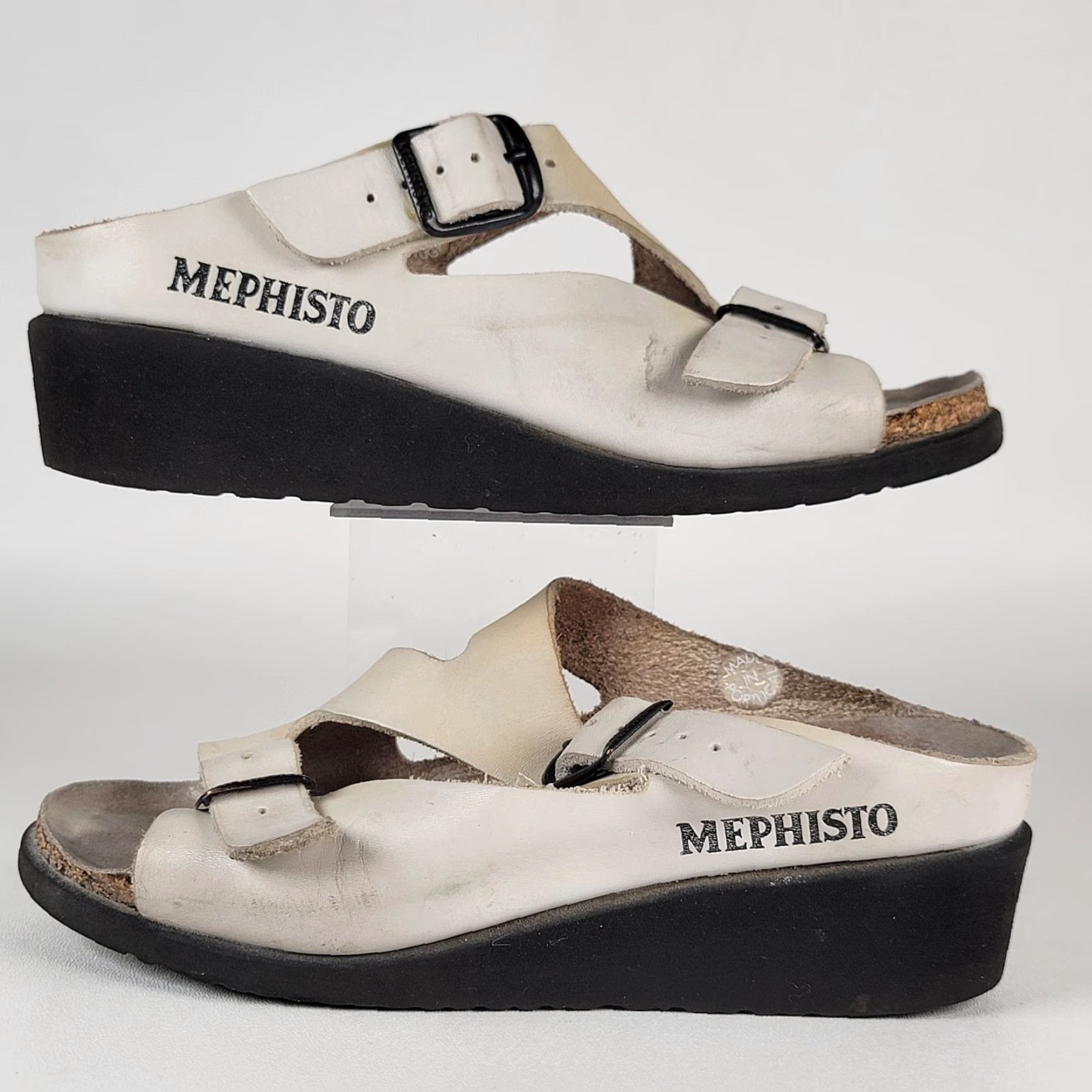 Mephisto MEPHISTO Women's 35 Elka Sandals Double Strap Slide Wedge Cream Beige Slip On Shoes Size US 5 / IT 35 - 5 Thumbnail