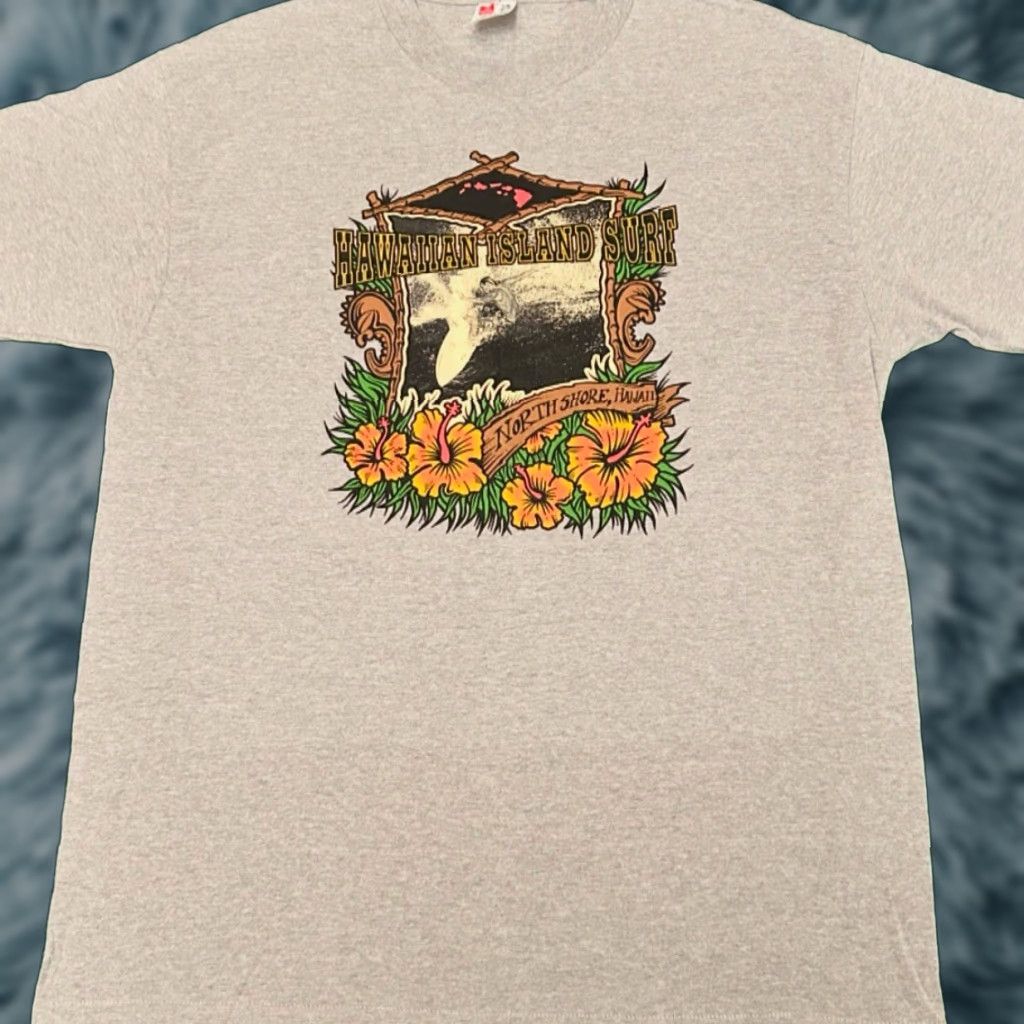 Vintage VINTAGE North Shore Hawaii Surf Surfer Tee VTG Shirt Mens Large Gray 80s 90s Surfing Beach Skater Size US L / EU 52-54 / 3 - 1 Thumbnail