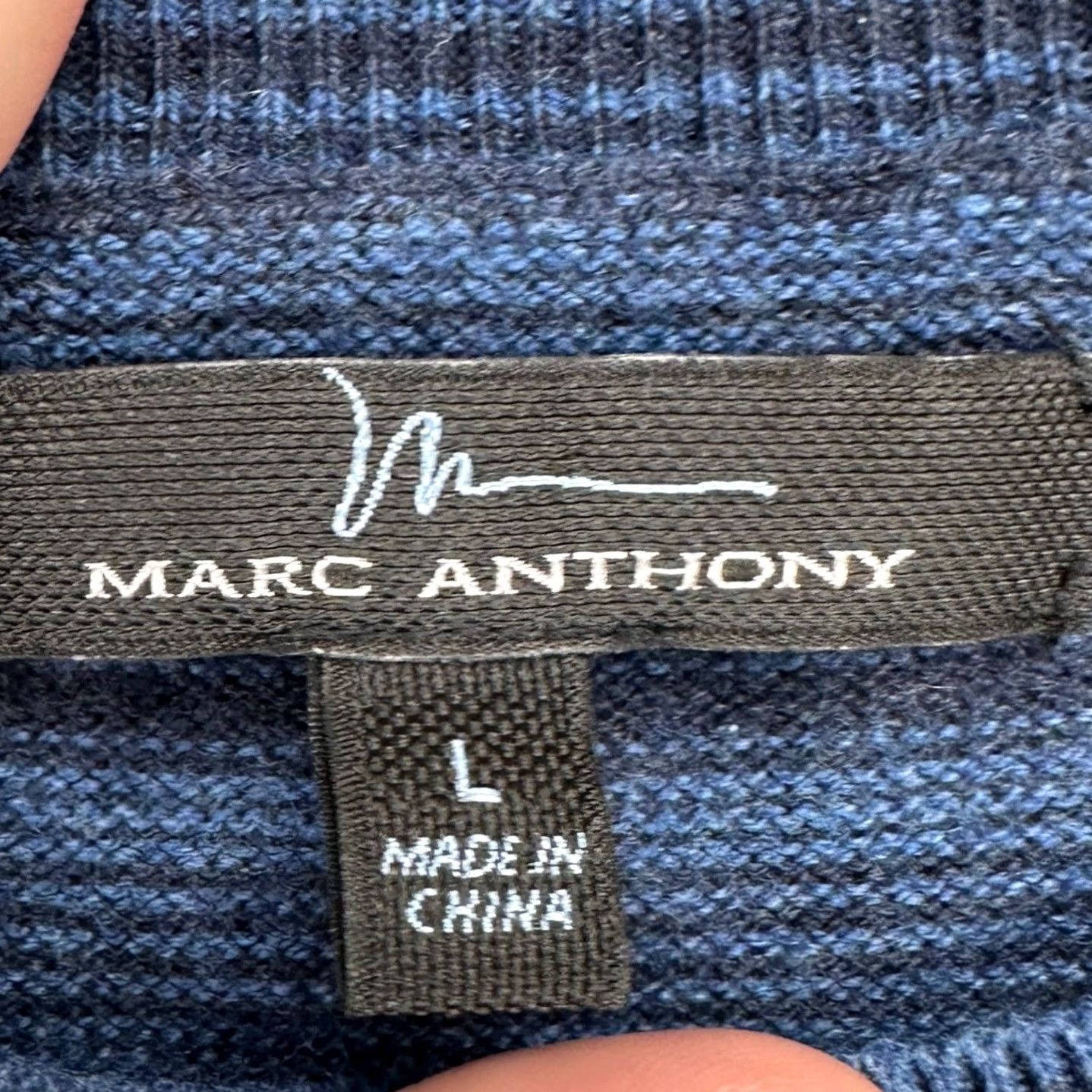 Vintage Marc Anthony Mens Sweater Blue Large Striped Crewneck Cashmere Blend Lightweight Knit Pullover Casual Adult Knit Comfort Mens Size L Size US L / EU 52-54 / 3 - 4 Thumbnail