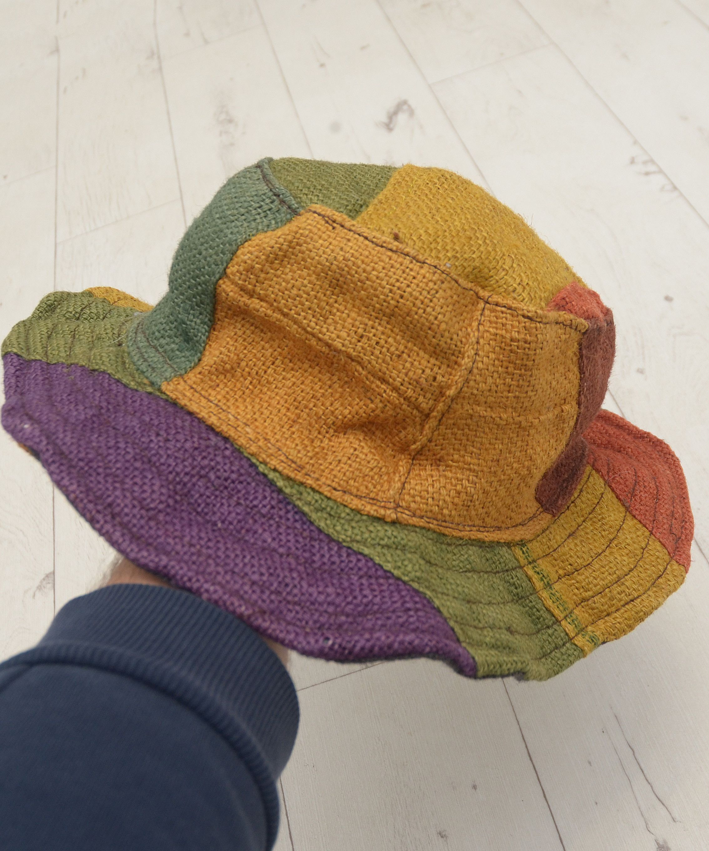 Handmade × Vintage Unisex Handcrafted Patchwork Bucket Hat Fishman Hemp Size ONE SIZE - 6 Thumbnail