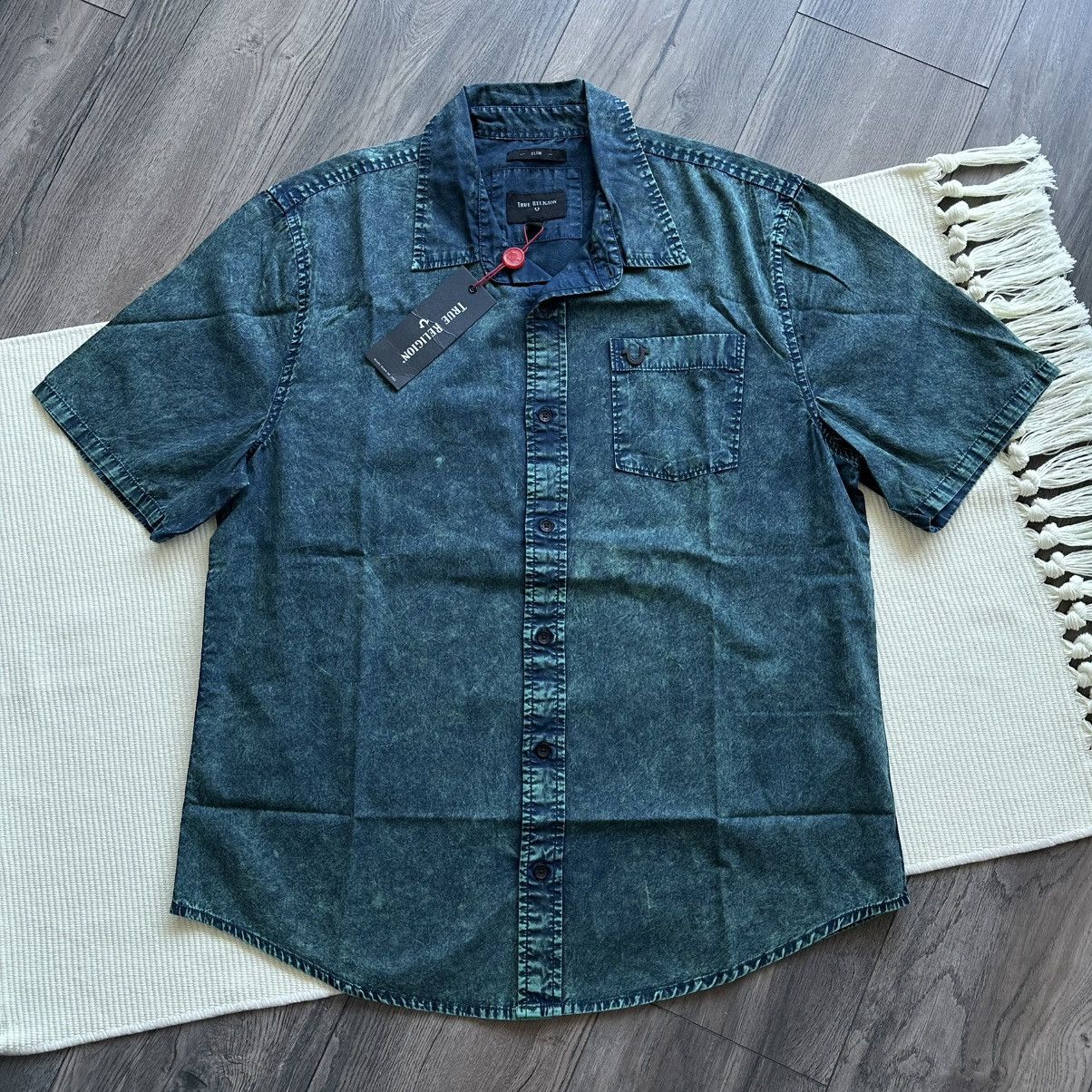 True Religion True Religion Washed Dark Teal Short Sleeve Shirt Size US L / EU 52-54 / 3 - 1 Thumbnail