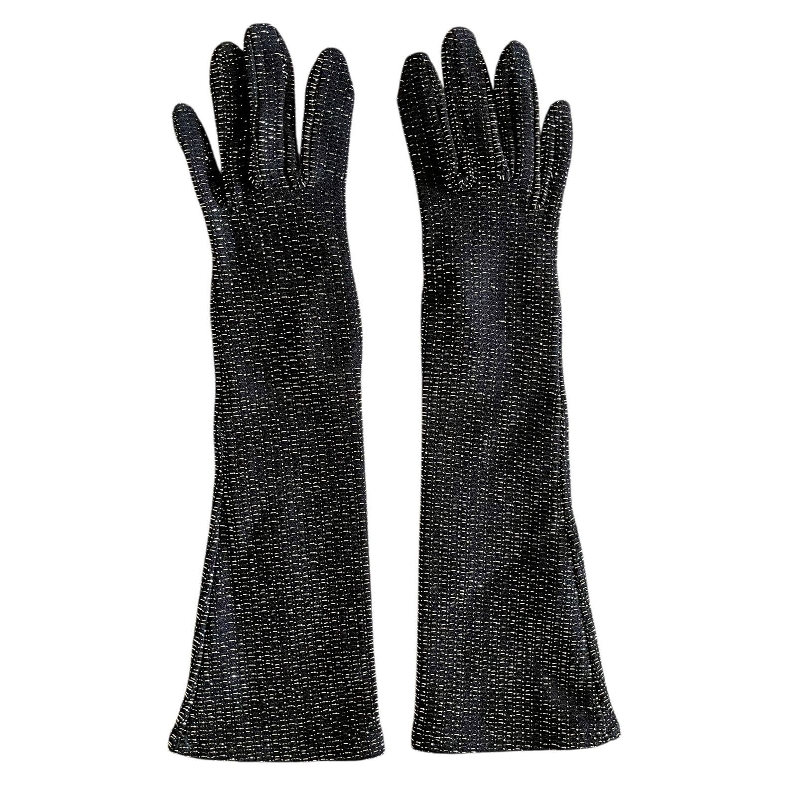 Vintage Vintage Sparkling Silver Black Long Forearm Gloves - Size S Size ONE SIZE - 3 Thumbnail
