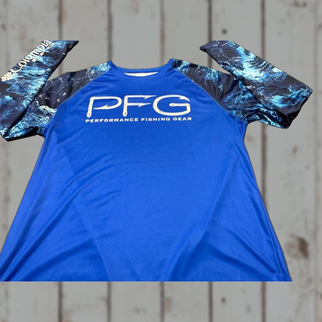 Realtree Columbia PFG Fishing Long Sleeve Shirt Adult Large Blue Multicolor Camouflage Moisture Wicking Mens Size US L / EU 52-54 / 3 - 1 Thumbnail