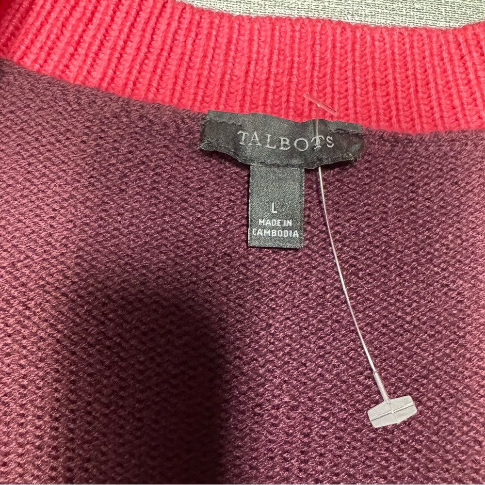Talbots New Talbots V-Neck Tipped Cotton Burgundy Cardigan Size L Size L / US 10 / IT 46 - 7 Thumbnail