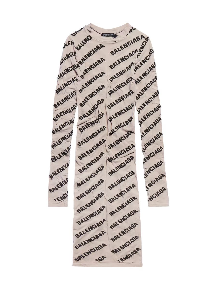 Balenciaga o1s1rm1125 Mini Allover Logo Dress in Beige/Black Size L / US 10 / IT 46 - 1 Preview