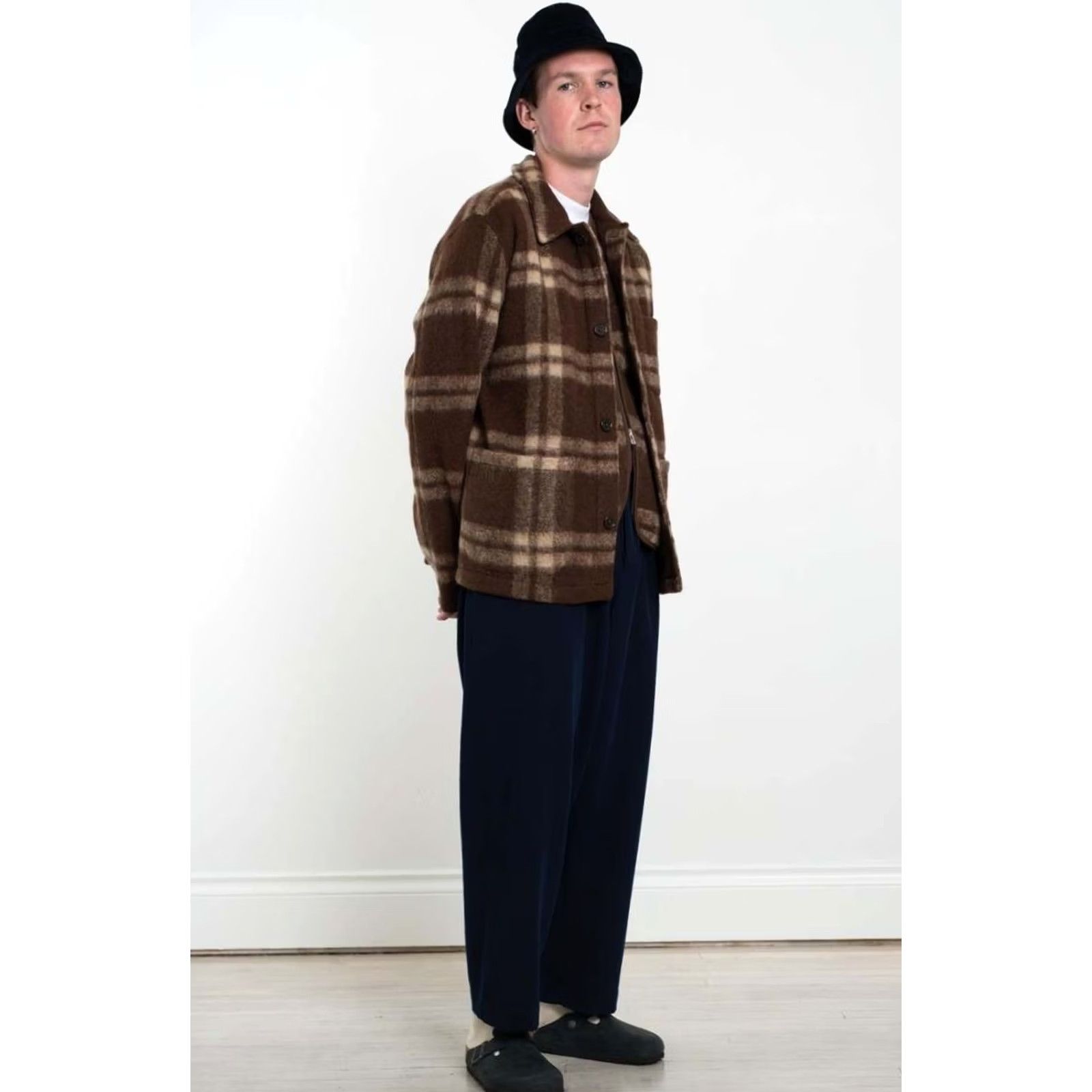 Club Monaco Universal Works Jacket Mens Medium Brown Plaid Wool Blend Field Chore Portugal Size US S / EU 44-46 / 1 - 2 Thumbnail