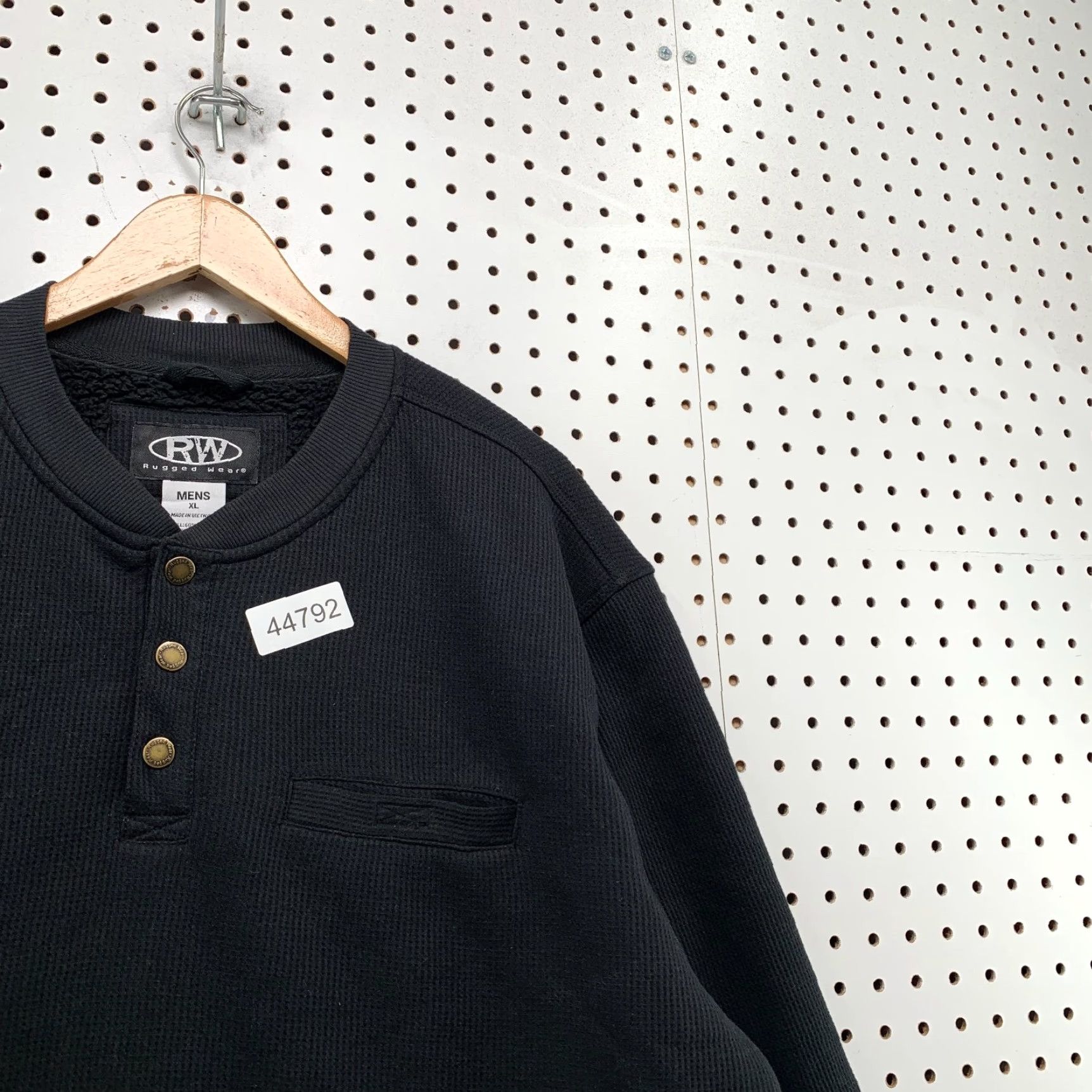 Vintage Rugged Wear Henley Sweatshirt Mens XL Black Lined Thermal Heavyweight Sherpa Thermal Size US XL / EU 56 / 4 - 3 Thumbnail